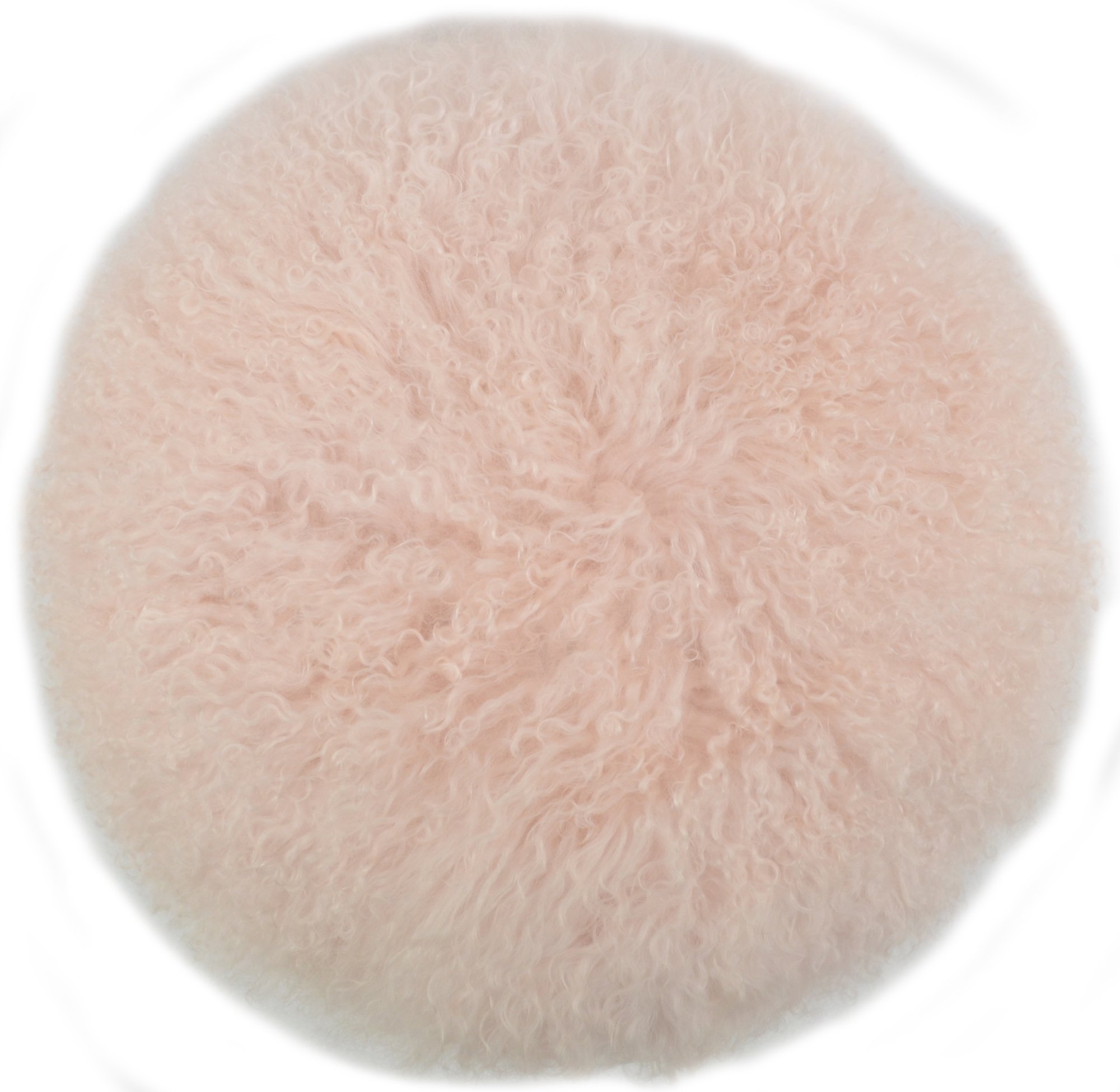 SNUGRUGS Round Mongolian Long Curly Wool Sheepskin Cushion & Cushion Inner, Light Pink, Round 40cm