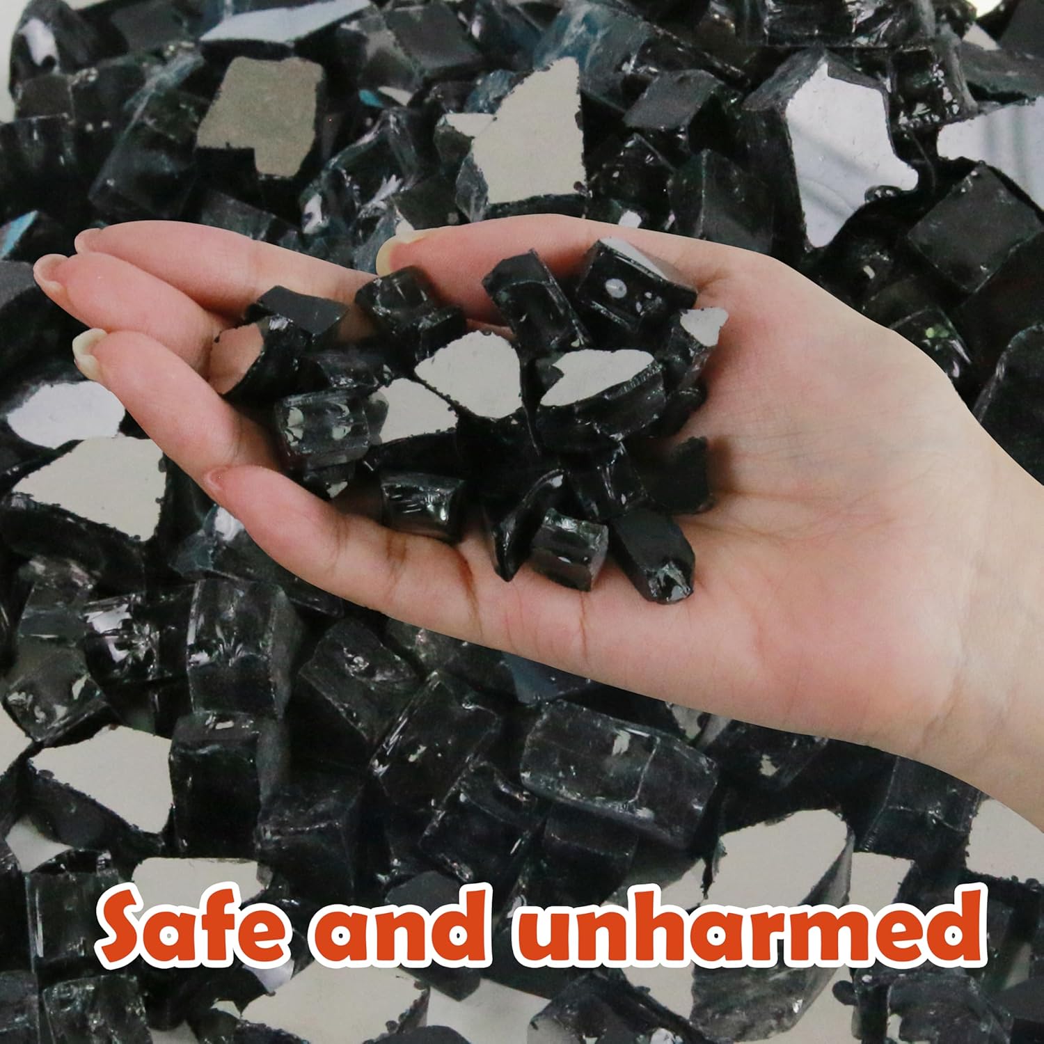 Sunnyglade 10-Pound Fire Glass - 1/2 inch, High Luster Reflective Tempered Glass Rocks for Fireplace, Fireglass for Fireplace Fire Pit (Black, 10 Pounds)