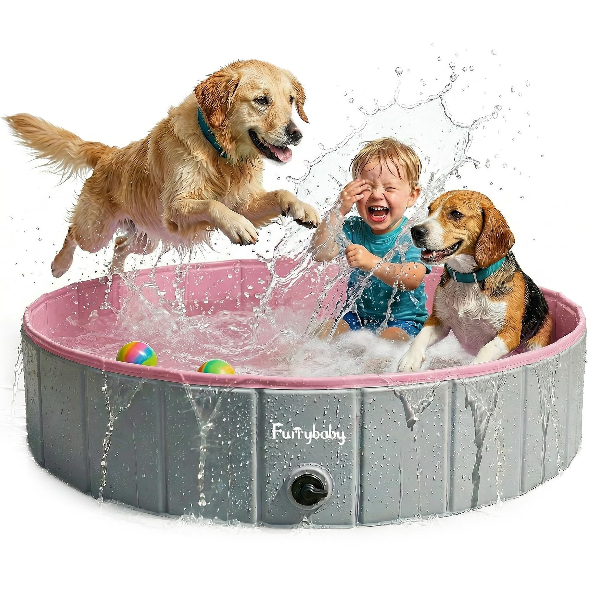 Faltbarer Hundepool für Hunde, Hunde-Polsterbecken, tragbar, für Hundebad, Kunststoff, groß, hart, Kinder-Pool (Rosa, 120 x 30 cm)