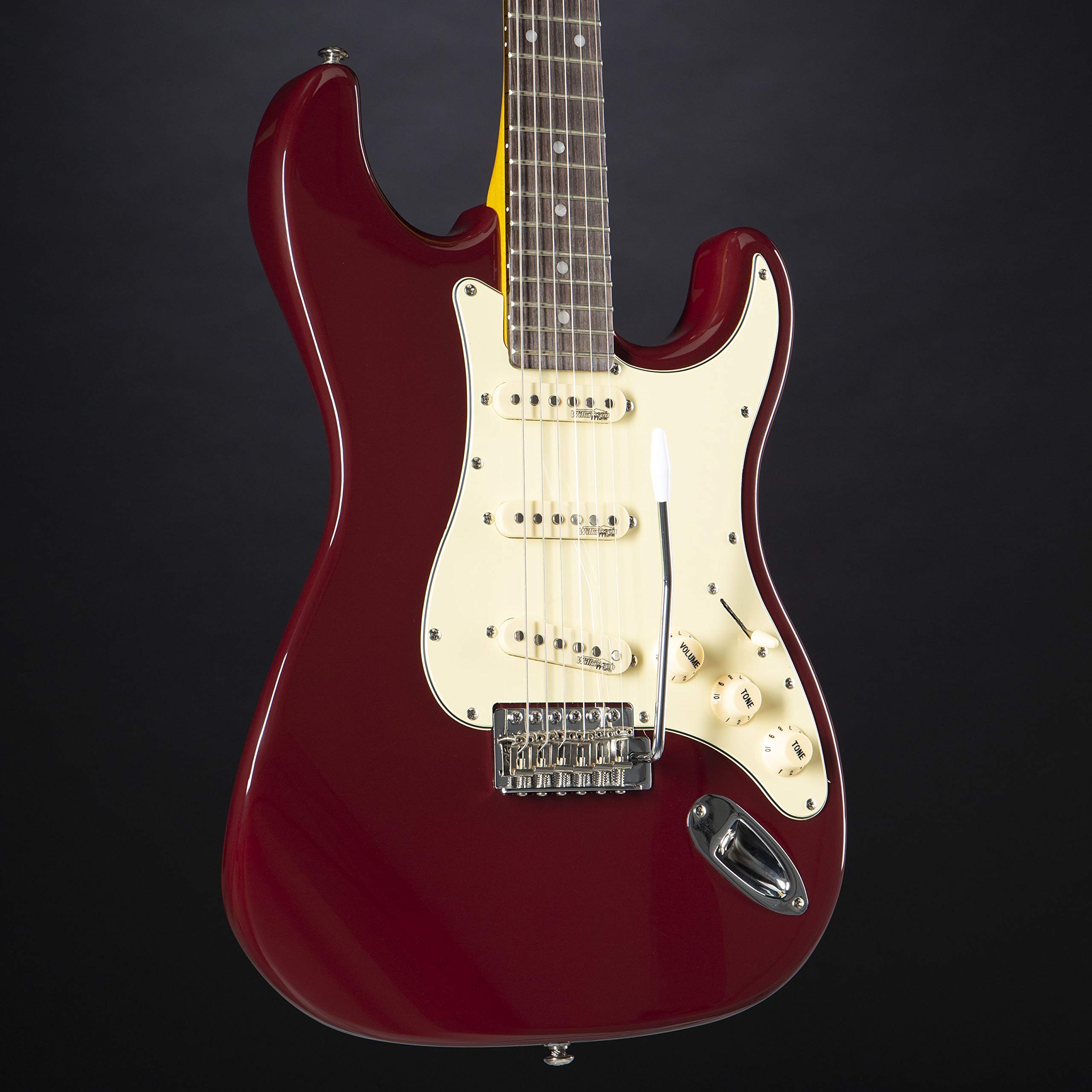 J & D E-Gitarre im ST-Stil mit Erle-Korpus, Ahorn-Hals, Keramik Single Coil, Red, Vintage Style