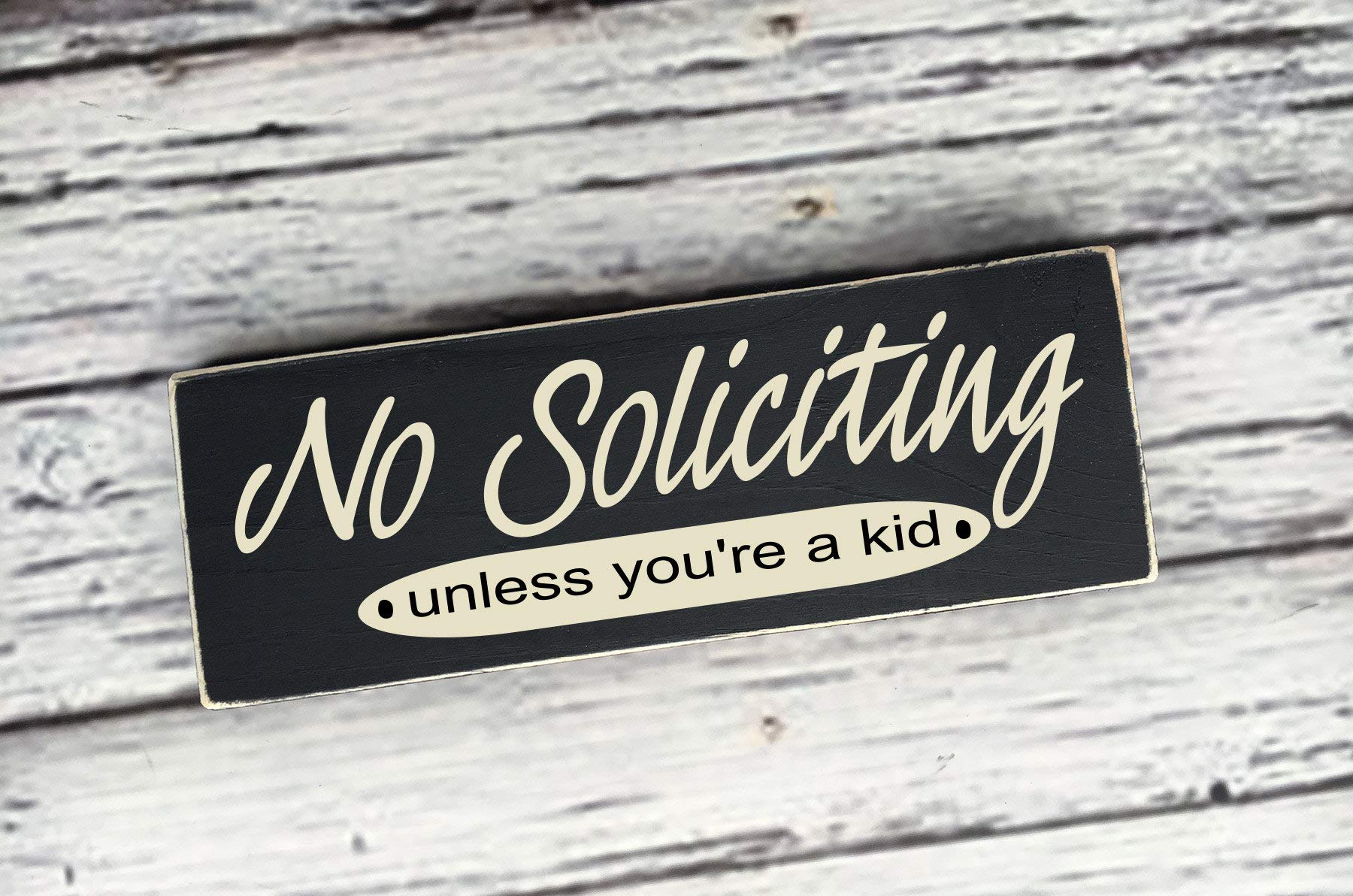 peiyeety Vintage Metal Tin Sign, No Soliciting Unless You're A Kid Retro Sign, Rustic Wall Decor for Home, Entryway, Porch, Patio, Garden, Man Cave, Garage, Kitchen, Office, Farmhouse, 4 * 16 inch