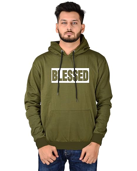 HOODMASTAR Hood Mastar Unisex-Adult Cotton Hooded Neck Blessed Printed Hoodie (Blessed Hoodie Olive HM-L_Olive_L)