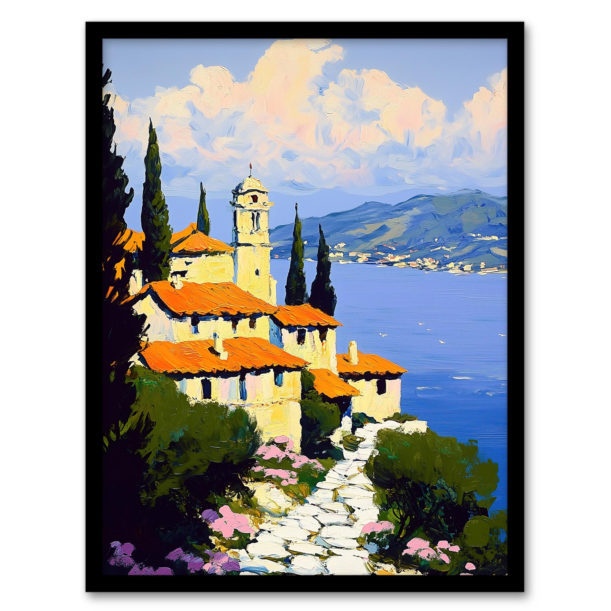 Artery8 Christian Church Coastal Cliff Italy Landscape Living Room Artwork Framed Wall Art Print A4