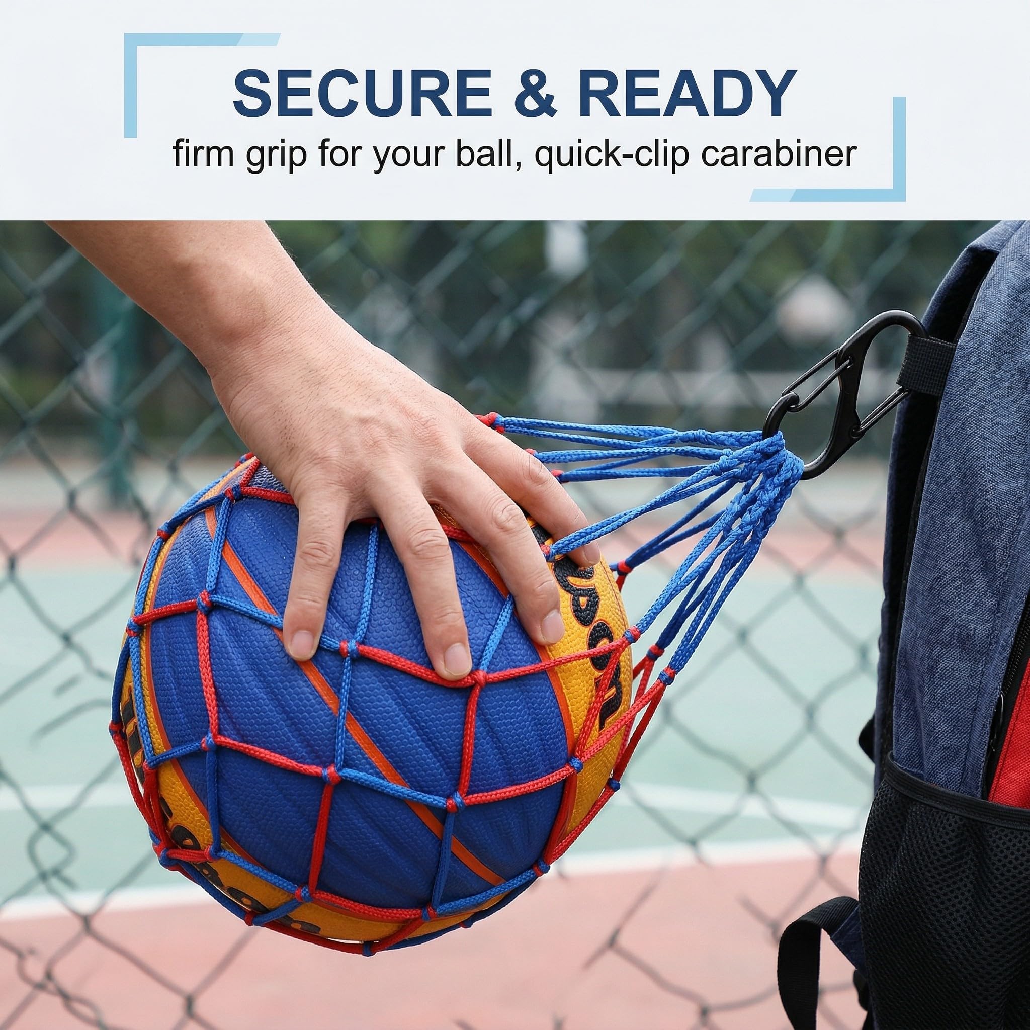 Bolsa de red con mosquetón para balones de baloncesto, fútbol o voleibol, portátil para 1 balón, negra