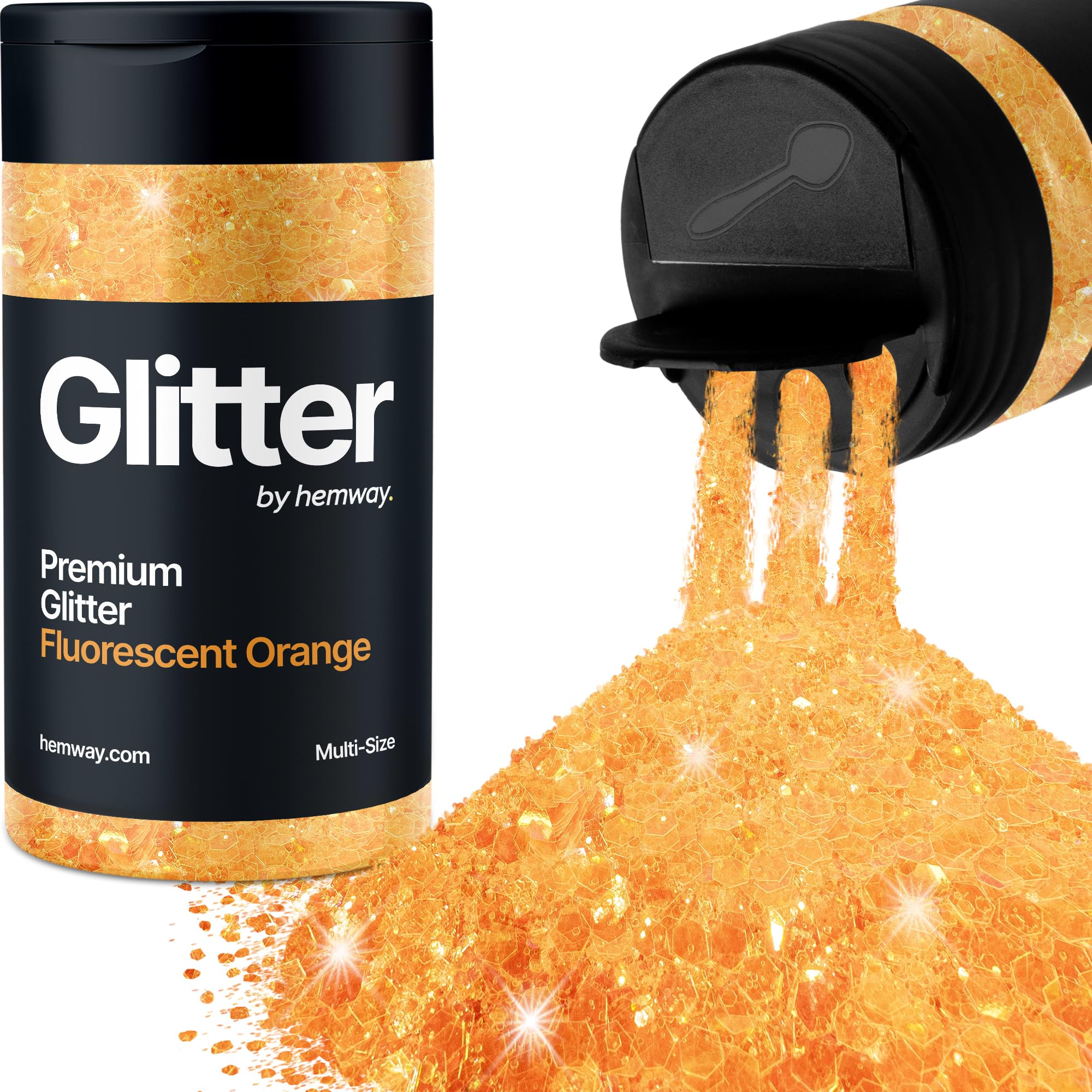 Hemway Fluorescent Orange Glitter Shaker, 120g Multi Size Glitter for Crafts Metallic Flake Sequins for Resin & Epoxy Crafts for Decorating, Halloween, Christmas, Nail, Face, Art — image 1