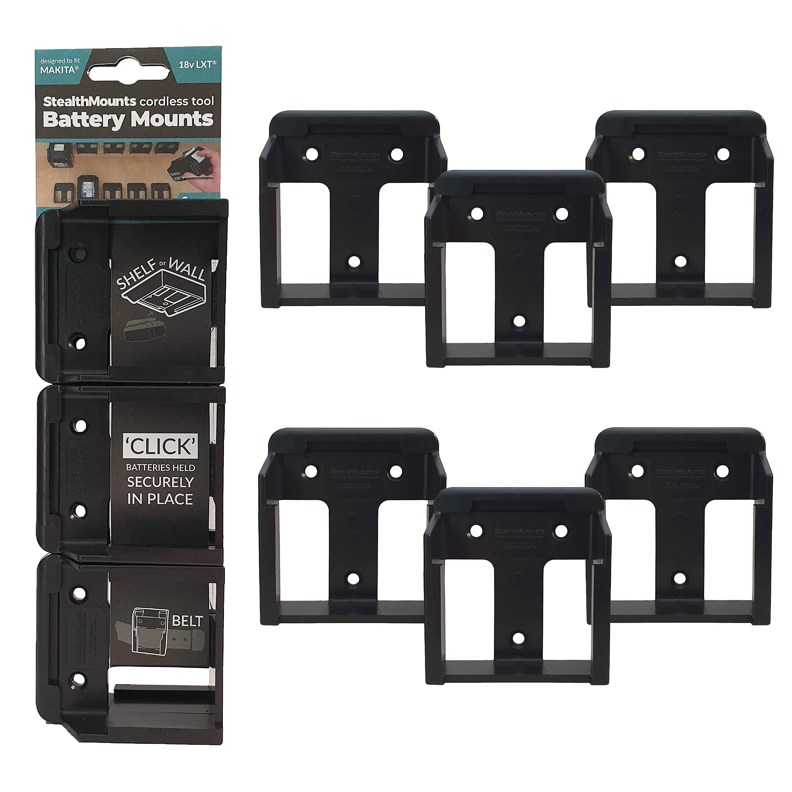 Battery Holder Compatible with Makita 18v Batteries | Black 6 Pack | Battery Storage for Home Tools Organisation & DIY Garage Workshop Organisation.