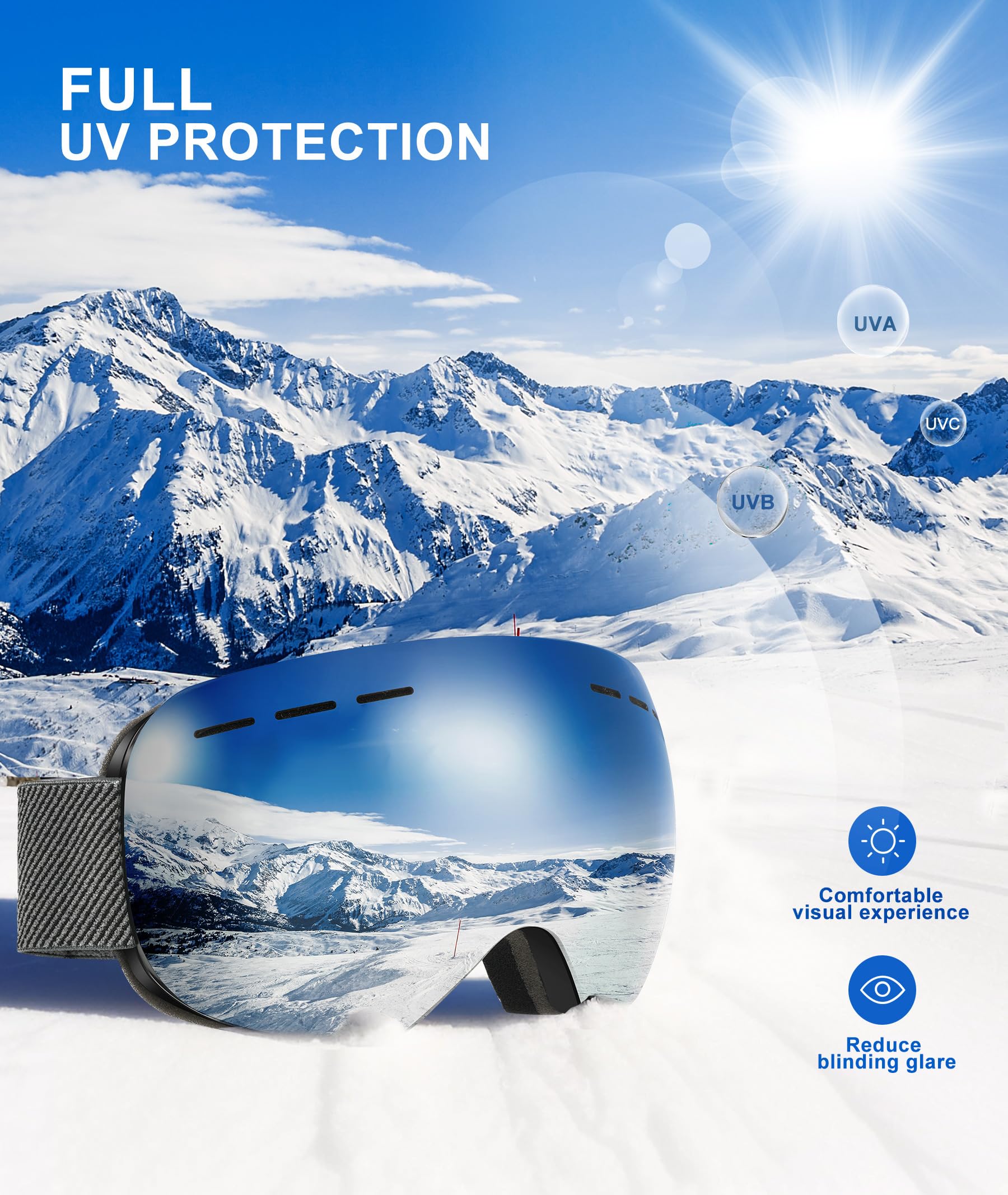 NSSIW Lunettes de ski OTG pour hommes, femmes, jeunes, avec protection anti-buée et protection UV