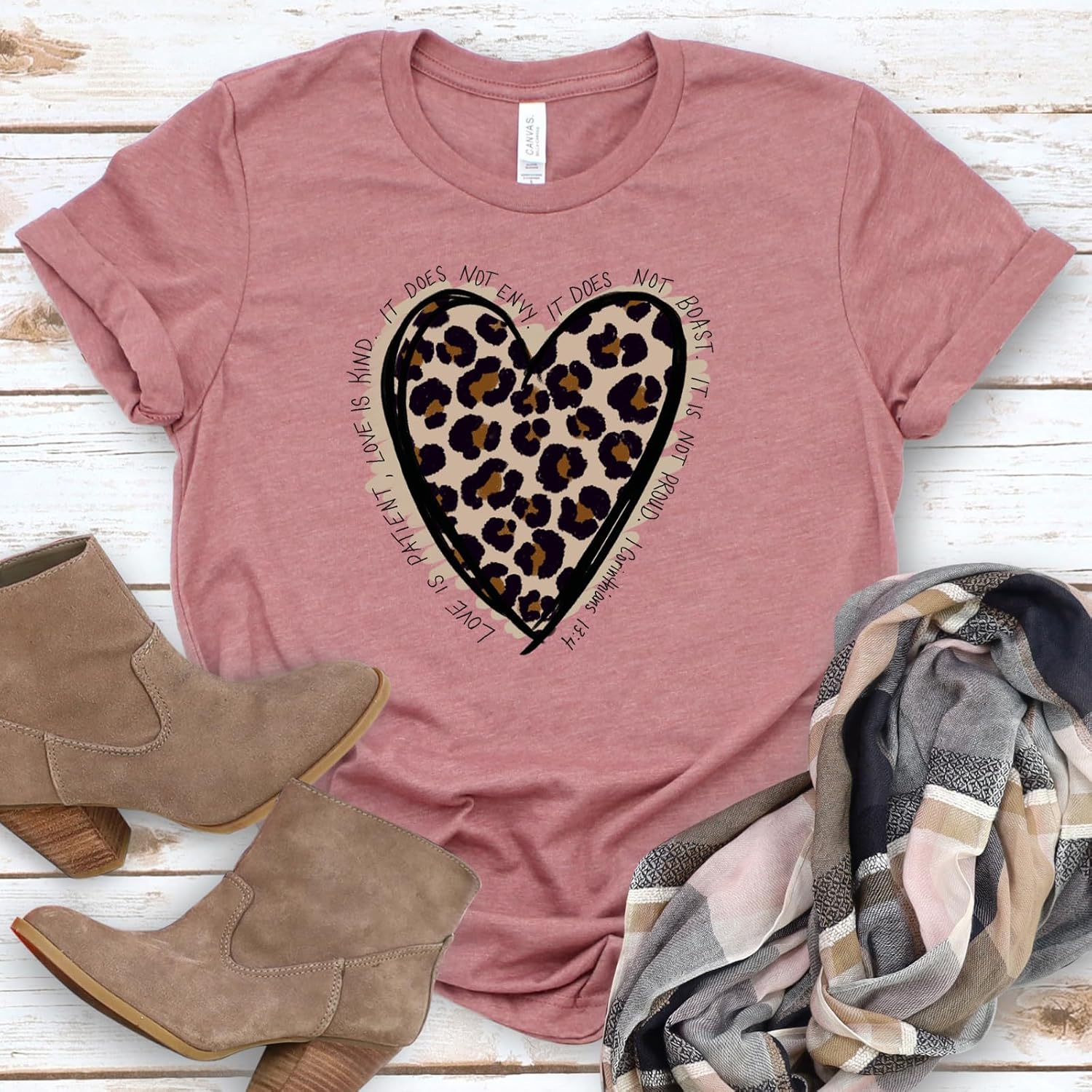 Love in Faith, Love Leopard, Christian T-Shirts for Women, Faith-Based Apparel - Image 3