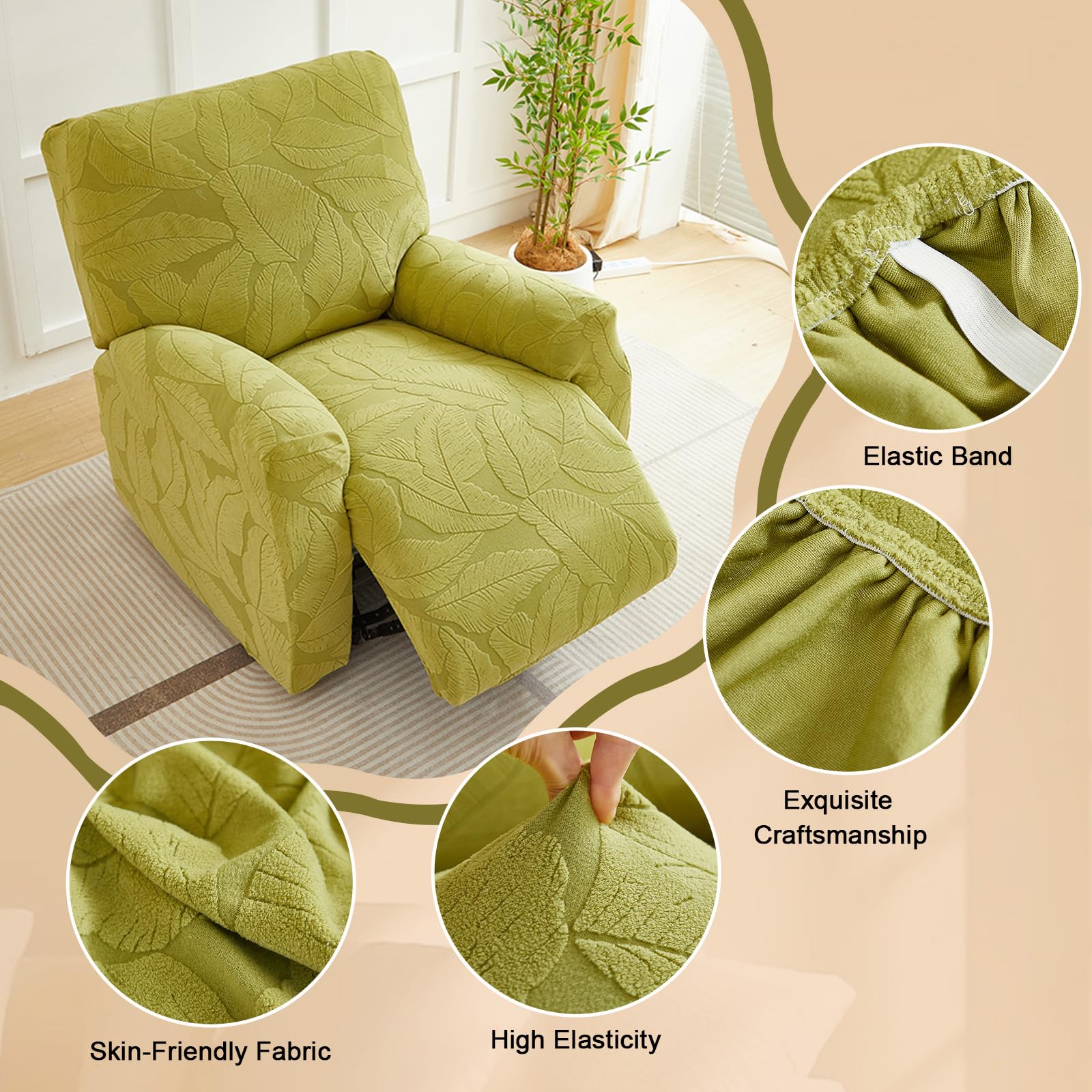 Copripoltrona Relax Reclinabile 1 Posto, Copri Poltrona Relax in Tessuto Jacquard, Fodera Poltrona Reclinabile Elasticizzato per Sedie Elettriche(Size:8 Piece Set,Color:N-Beige)