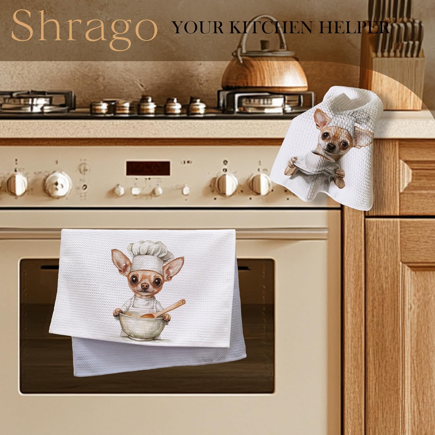 Funny Chef Chihuahua Kitchen Towels, Chihuahua Gifts for Women Dish Tea Towels for Kitchen, Gifts for Chefs Coffee Lovers Decorative Hand Towel, 16x24 Inch Set of 2 - Image 4