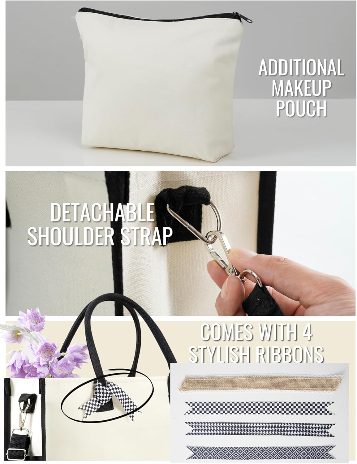 InnoBeta Nonna Gifts for Grandma, Canvas Tote Bag on Christmas or Birthday, Tote with Top Zipper Closure and Shoulder Strap - Blessed Nonna - Image 5