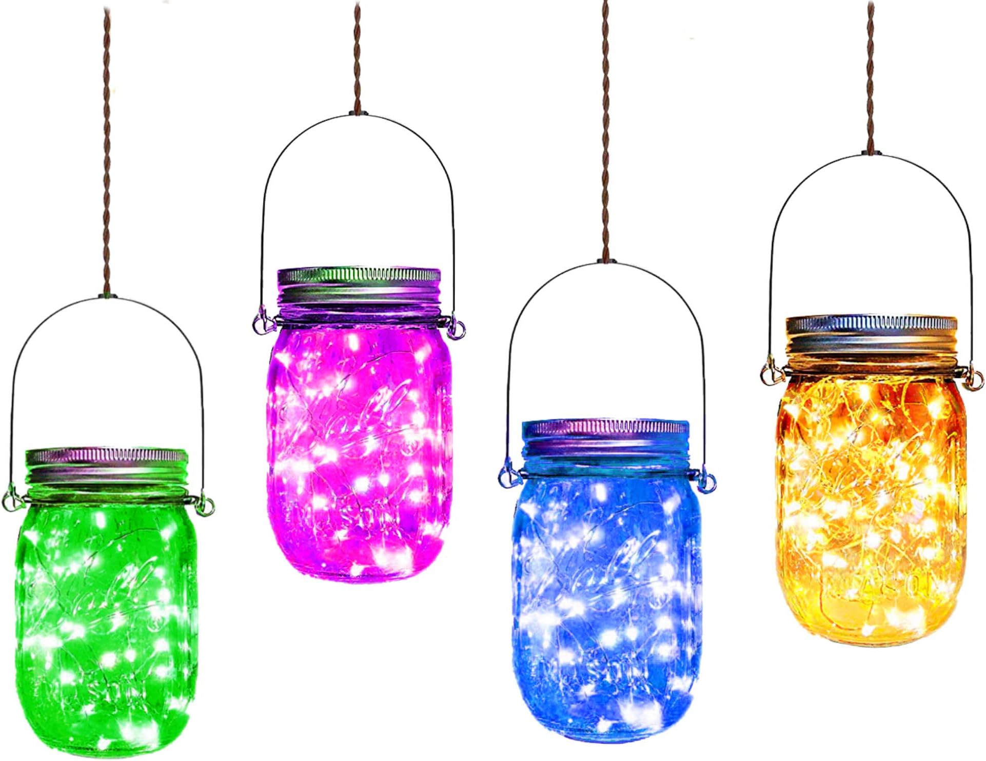 Aikeve Hanging Solar Mason Jar Lights ,8 Pack LED Outdoor Solar Garden Lantern,Solar Lanterns for Outdoor Patio Party Garden Wedding Christmas Halloween Decor Lights(Mason Jars/Handles Included)