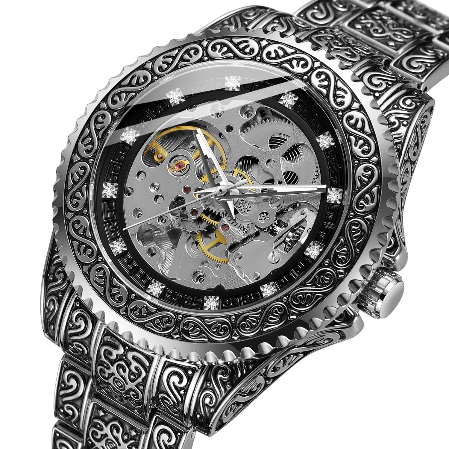 FORSINING Herren Luxus Skelett Armbanduhr Mechanische Uhr für Männer Wasserdicht Gravur Armbanduhr