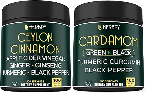 Paquete de suplementos de canela de Ceilán 6 en 1 de primera calidad, 100 unidades y cápsulas de cardamomo 4 en 1, 100 unidades, para la digestión,