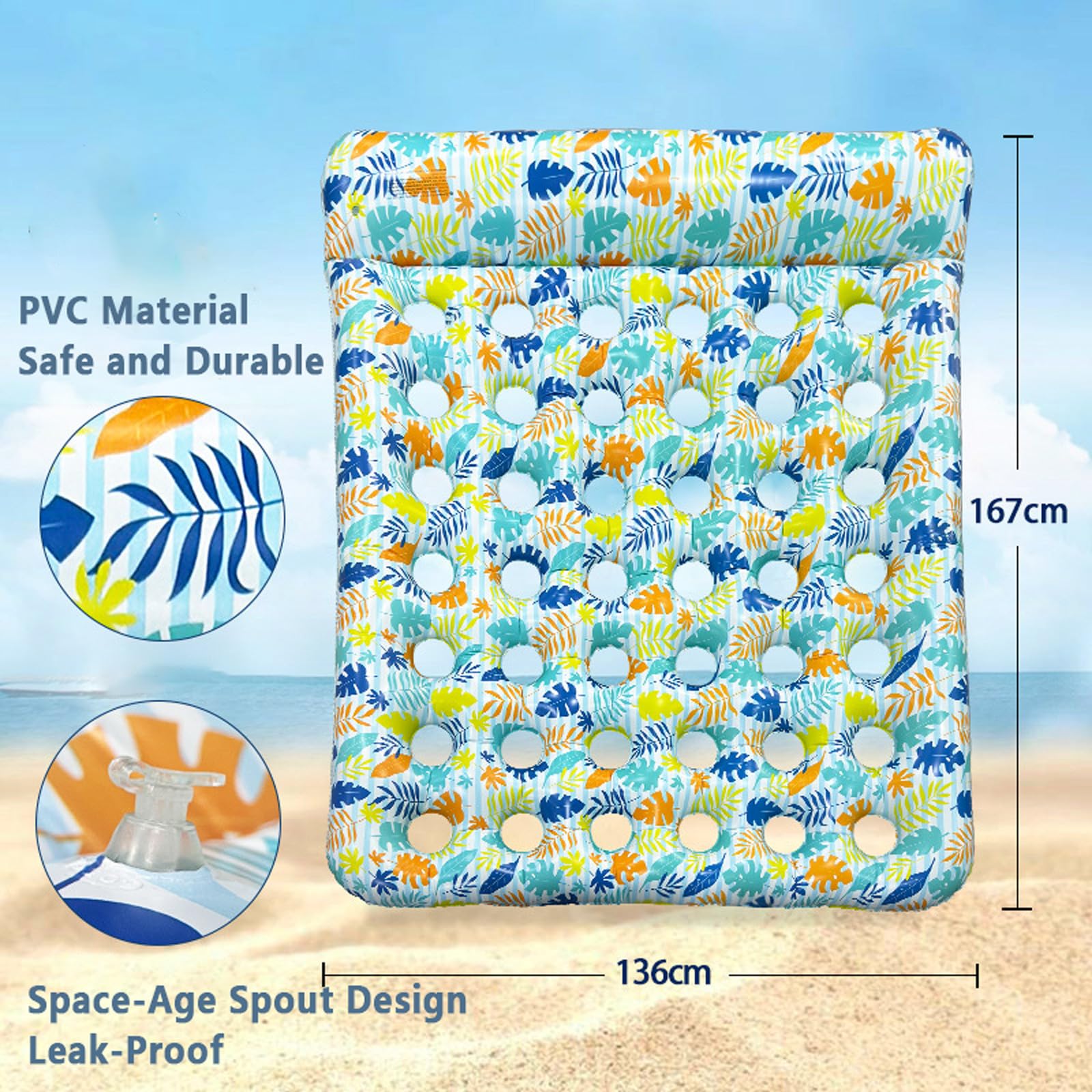 Hamaca Piscina Flotante de PVC Colchoneta Hinchable Piscina Respaldo y reposabrazos Plegable Asiento de Piscina para Juegos Verano,Fiestas Playa