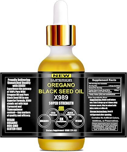 Miniatura 7 de Aceite de orégano con aceite de semilla negra, 400 porciones, aceite de orégano silvestre 2 en 1 con gotas de aceite de semilla negra, suplemento