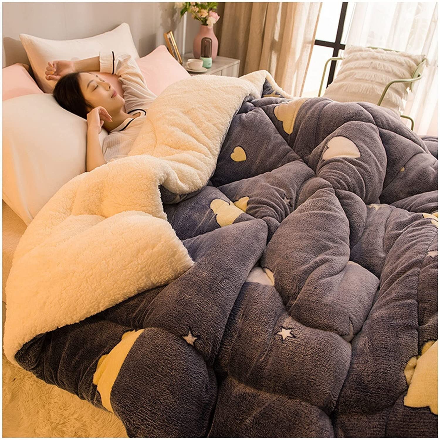 LLiuvcc Thick Warm Cashmere Blanket Bedding, Fleece Blanket, Winter Quilt Thicken Lamb Cashmere Duvet for Winter Double Bed, Bedding, Fluffy Soft Plush(Colour9,150x200cm(3.5KG))