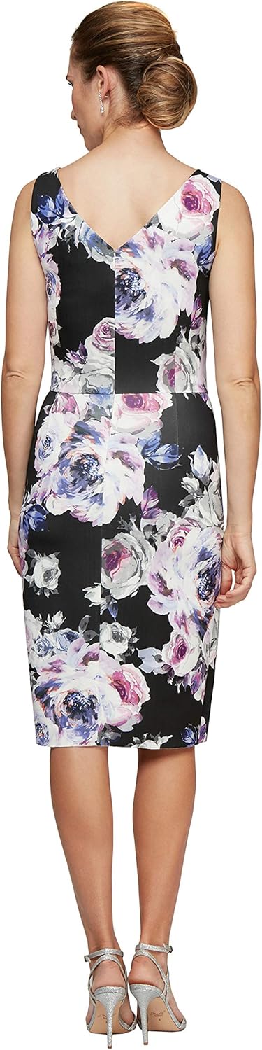Alex Evenings Women's Short Crepe Cocktail Dress with Side Ruched Waist, Wedding Guest (Petite and Regular Sizes)