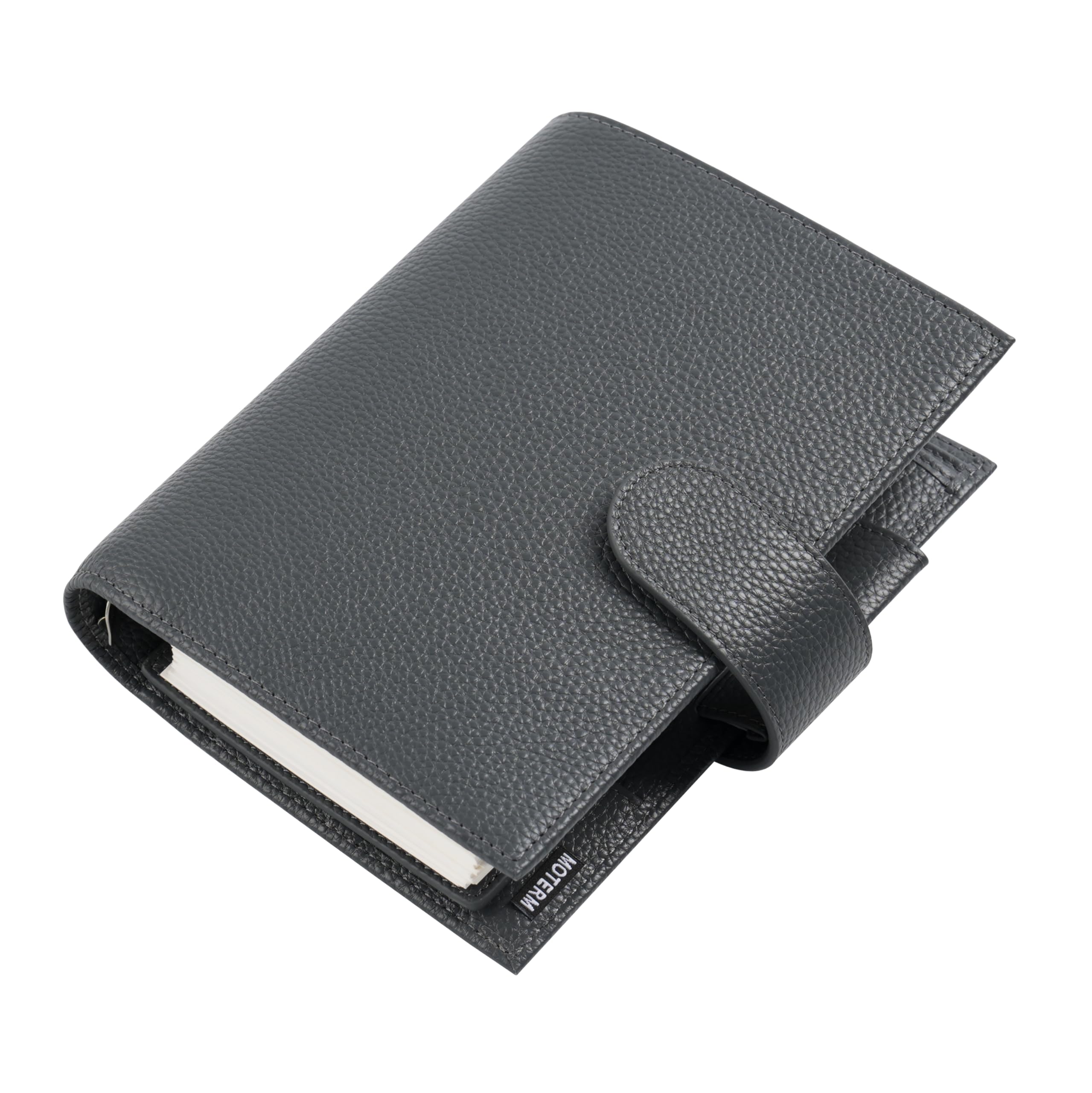 Moterm Personal Luxe Rings Planner - Genuine Leather Binder Organizer (30mm Ring, Pebble-Dark Grey)