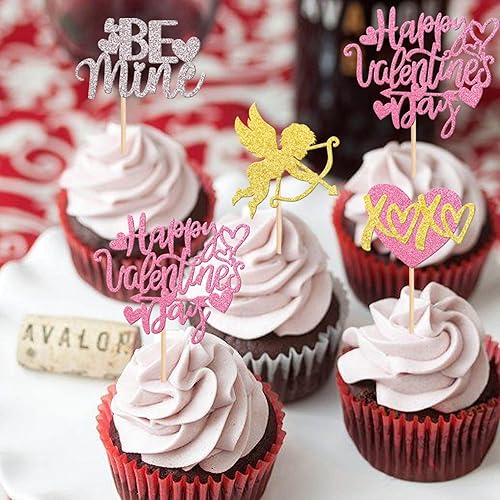 Miniatura 206 de Rsstarxi 36 Pack Happy Valentine's Day Cupcake Toppers Glitter Cupid Love Heart Lip Kiss Me Be Mine Cupcake Picks for Valentine's Day Theme Wedding