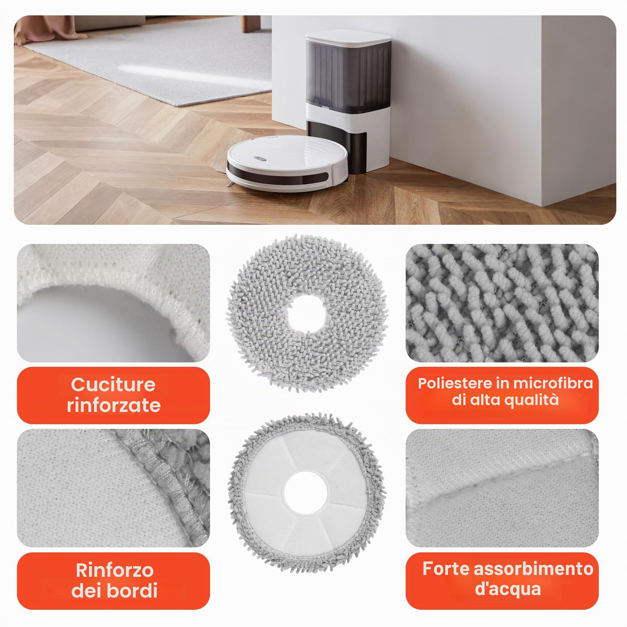 18Accessori per Xiaomi X20+/X10+, 1xspazzola principale, 4x panni per il lavaggio, 4x sacchetti per la polvere, 4 xspazzole laterali, 4x filtri HEPA, 1x spazzola per la pulizia