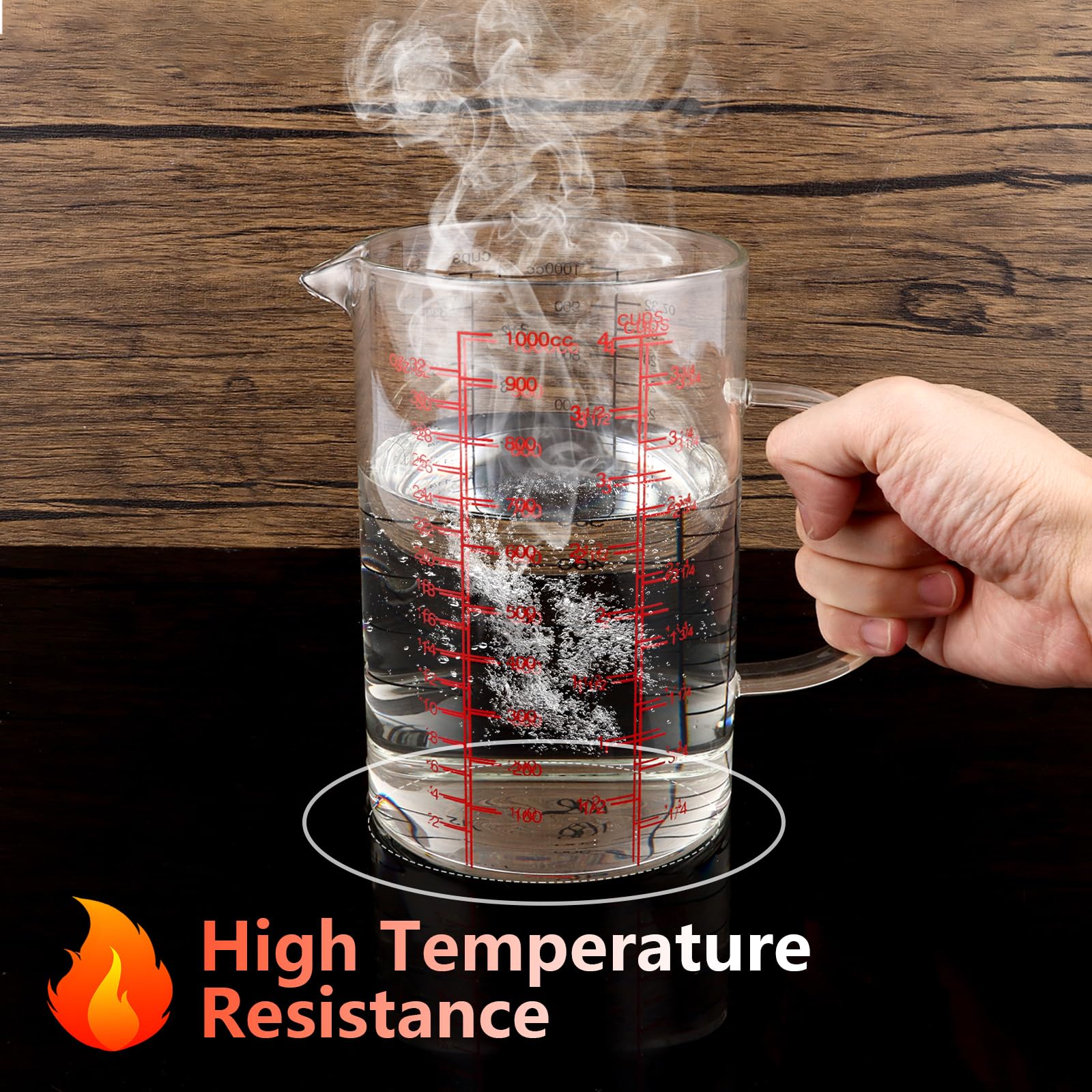 Verre Doseur VIDETOL 1L - Borosilicate - Graduations Ml/tasses/onces - Micro-ondable - Bec Verseur