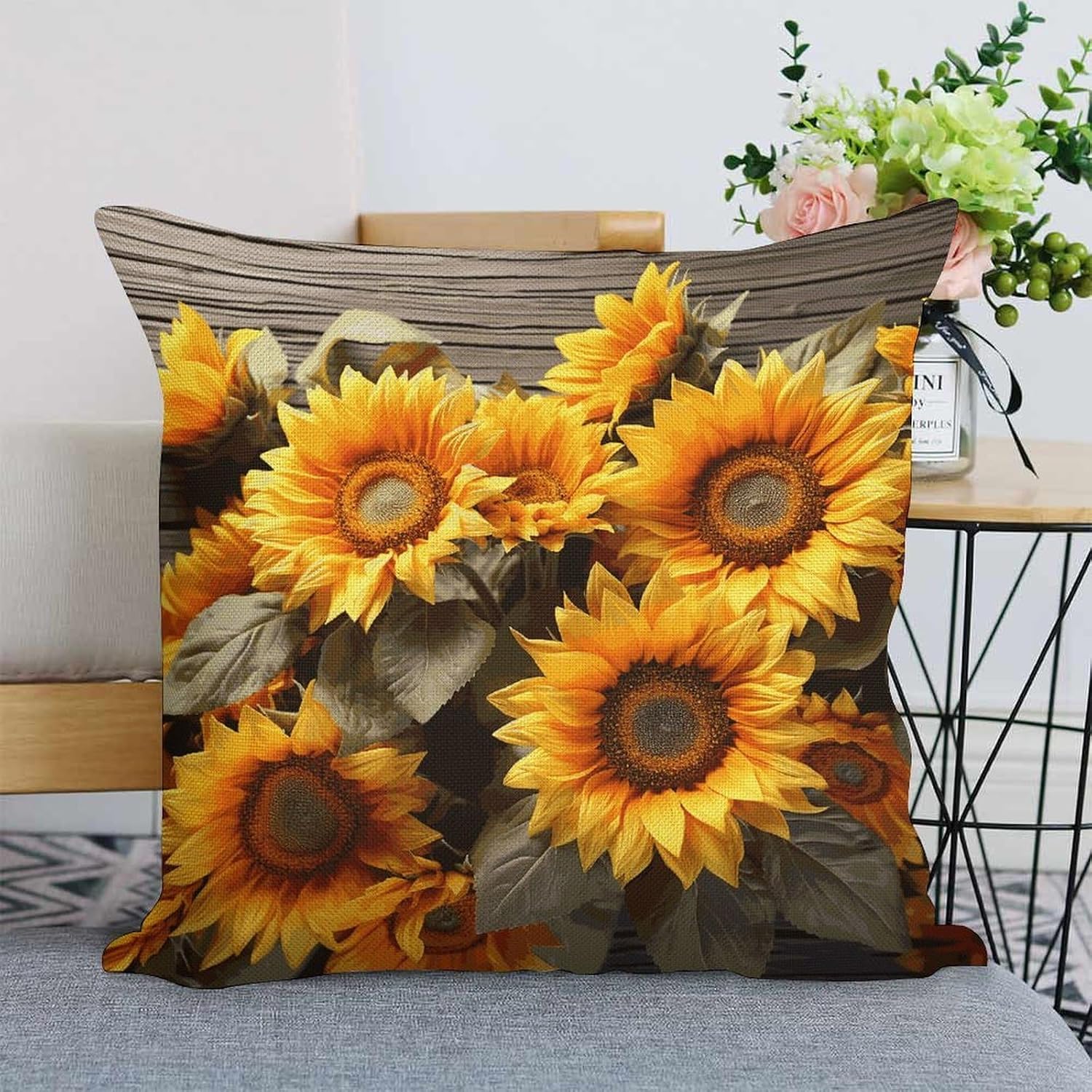 Plants Theme Sunflower Pillow Protectors Cute Waterproof Pillow Cover Soft Skin-Friendly Cushion Case Decorative Square Cushion Cover for Couch Sofa Bed Living Room Bedroom