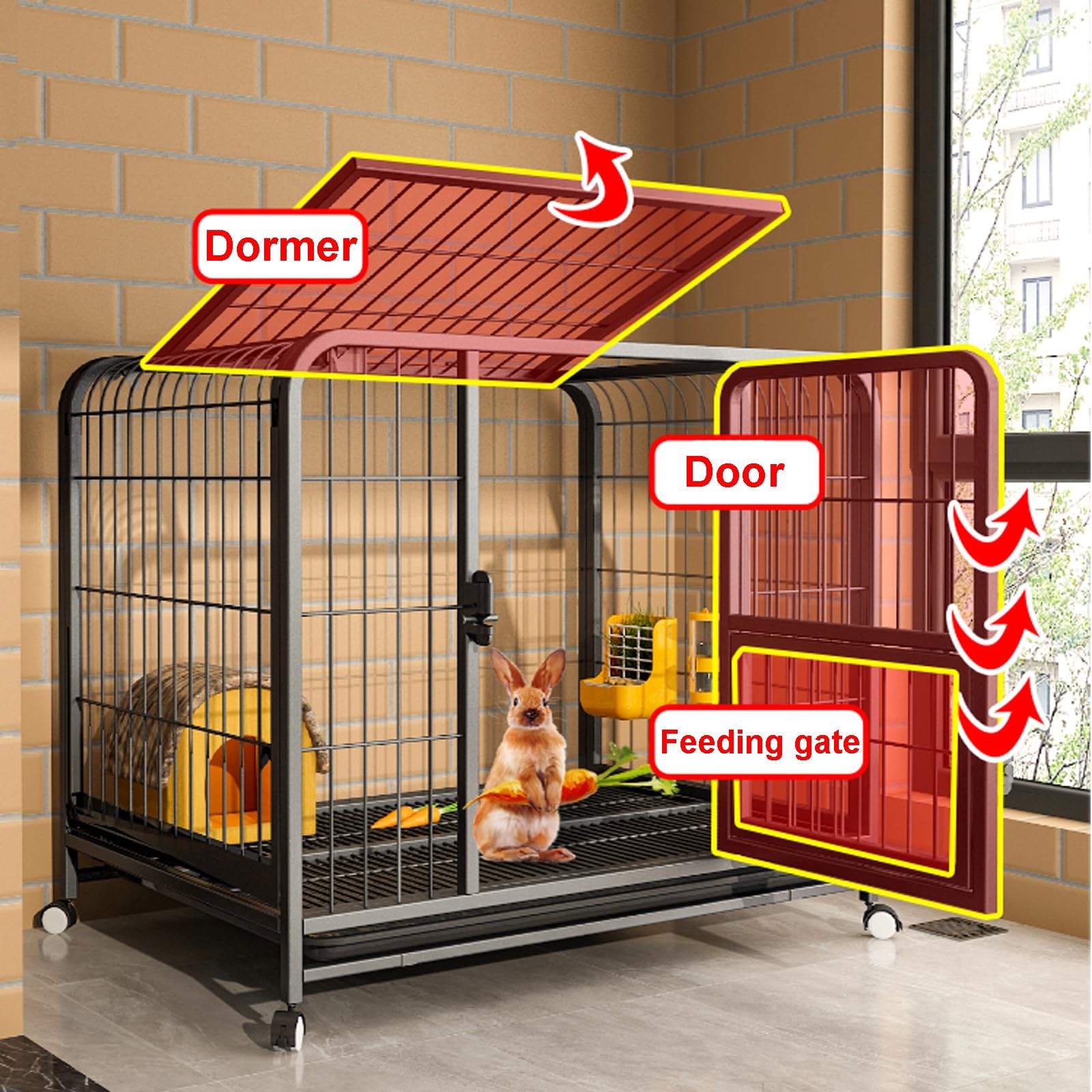 Jaula Grande para Conejos de Interior con bandejas extraíbles Profundas y diseño de Doble Puerta, casa de Malla de Alambre de Metal llamativa, casa para Animales pequeños para Conejos y huro