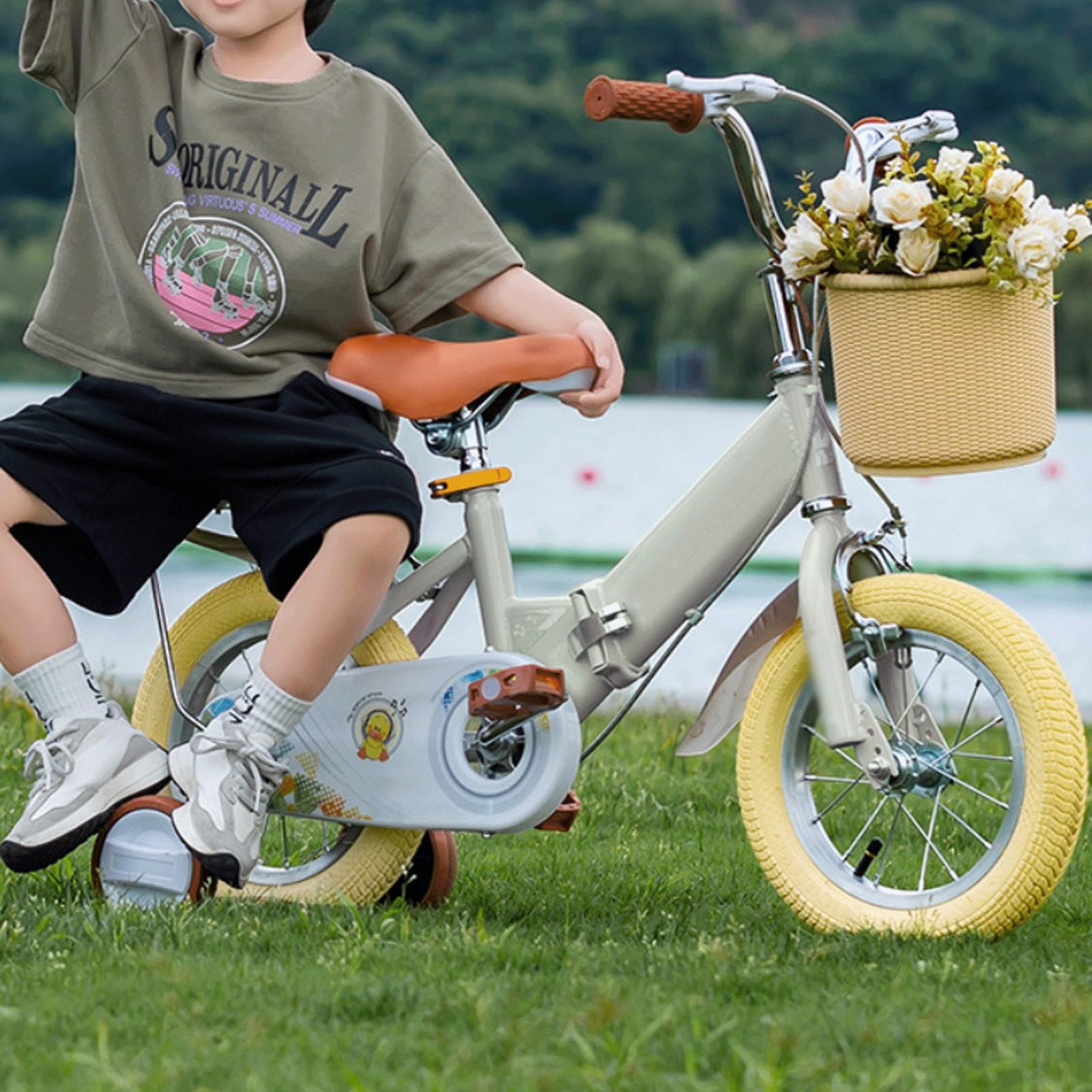 Drehauto-Kinderfahrrad, Alter 2–9 Jahre, Fahrräder mit Puppen-Fahrradsitz und Korb, faltbares Fahrrad-Spielzeug