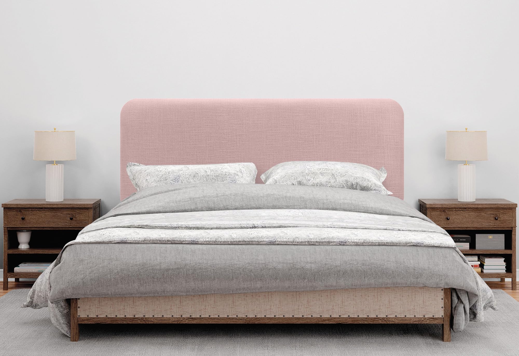 DHOME Cabecero Tapizado Liso Redondeado Lino Natural para Pared Acústicos Cabeceros Absorbentes Cabezal Cama Dormitorio (Rosa Palo, 105cm)