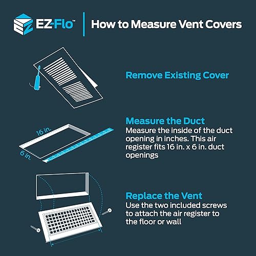Miniatura 7 de EZ-FLO Cubierta de ventilación blanca de 16 x 6 pulgadas (apertura de conducto) para pared o techo, registro de ventilación bidireccional, cubierta