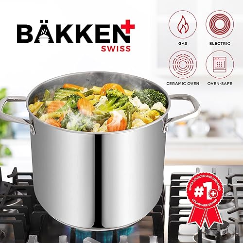 Miniatura 8 de Bakken-Swiss Deluxe - Olla de acero inoxidable de 14 cuartos de galón con tapa transparente de vidrio templado, deliciosas sopas, guisos y cocción
