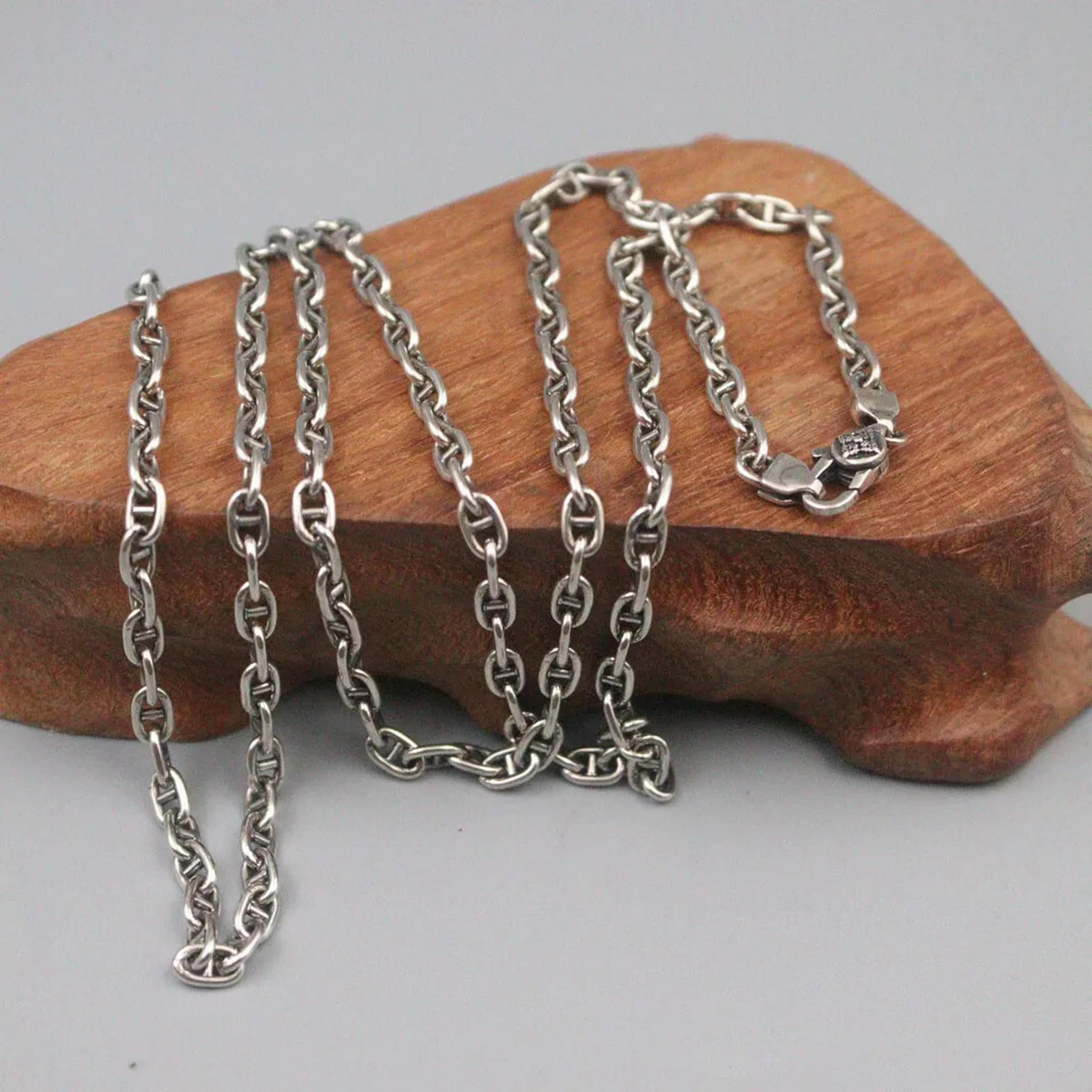 Collana in Vero Argento 925 per Uomo, Catena a Maglie di Ancoraggio da 3,5 mm di Larghezza, Lunghezza 26 Pollici