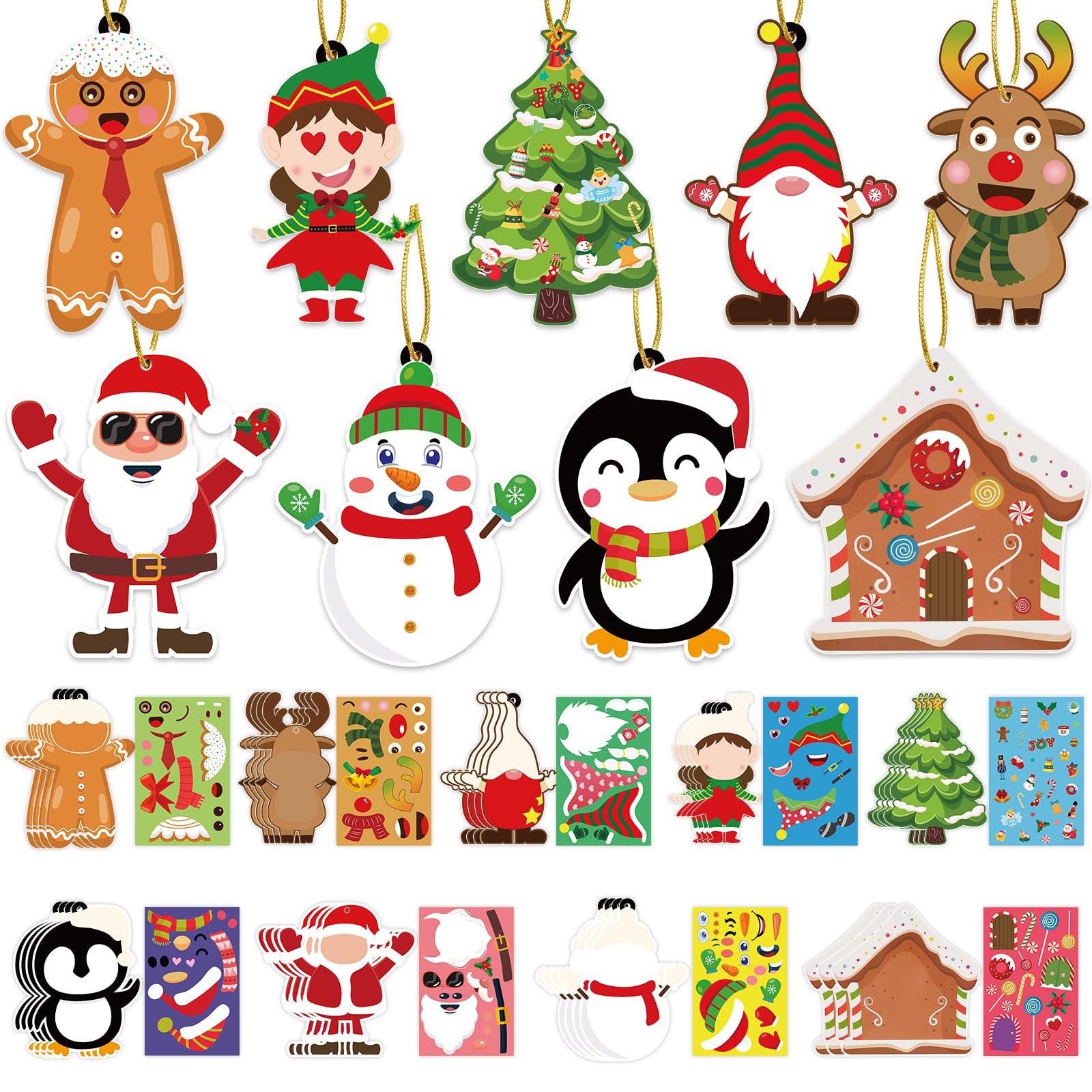 VABAMNA 72pcs Christmas Ornament Crafts for Kids - Make Your Own Ornament Kit with Christmas Craft Stickers for Kids Xmas Tree Holiday Hanging Decor,
