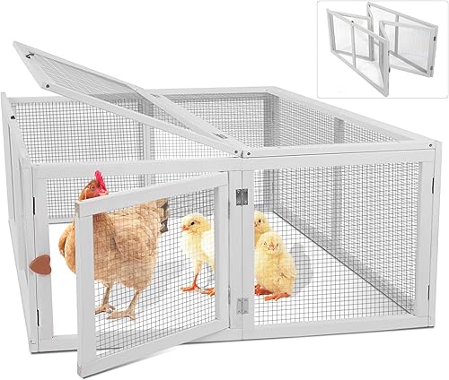 Extensión de gallinero, casa plegable de gallinero, jaula de pollo de madera, casa de pollo de pato, caja grande para conejos, sin montaje (blanco)