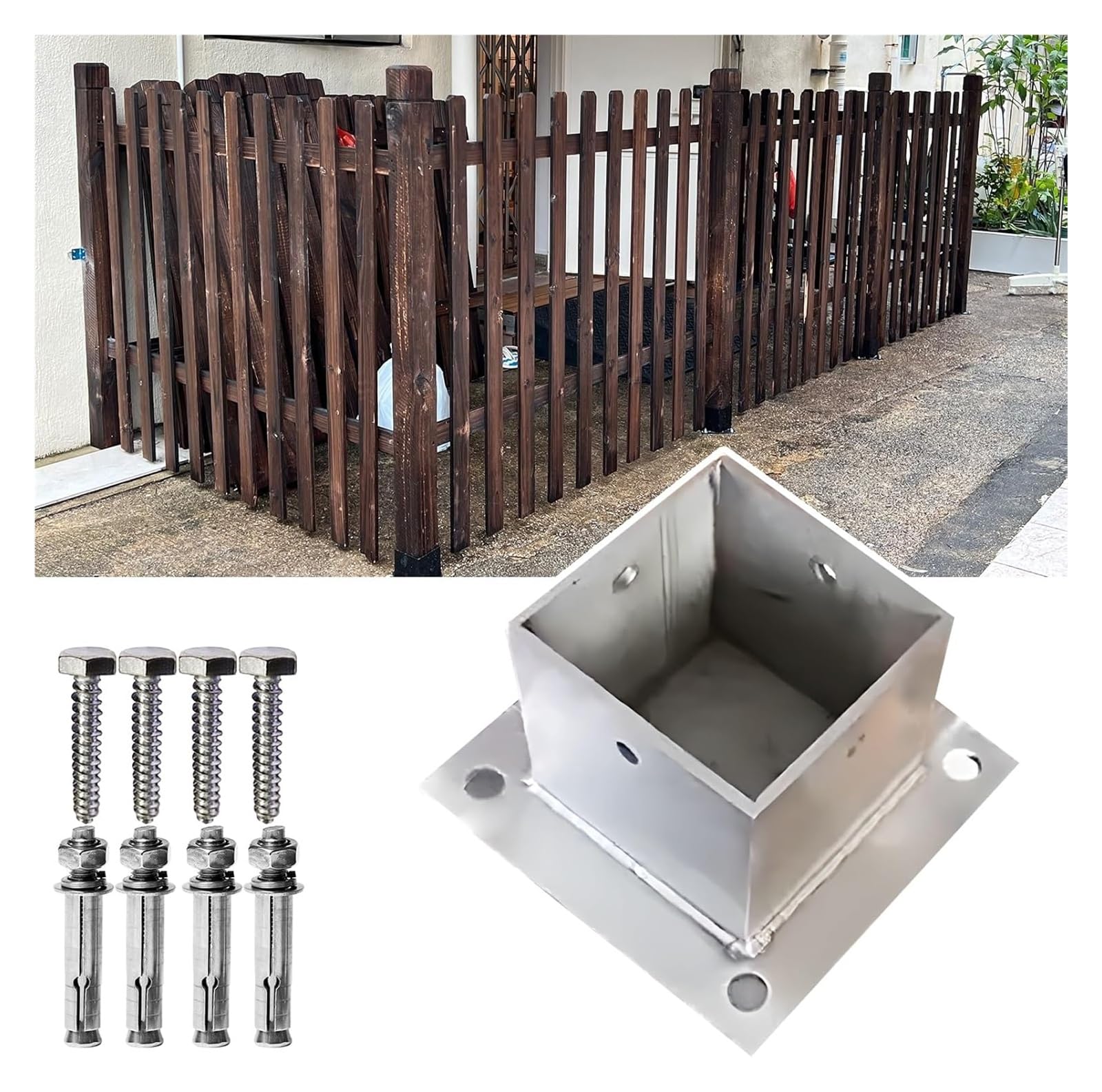 Fence Posts， for Mailbox Post Deck Porch Railing, Heavy Duty Stainless Steel Square Fence Base, Thickness(50x50 Mm(2x2 in),1 Pcs)