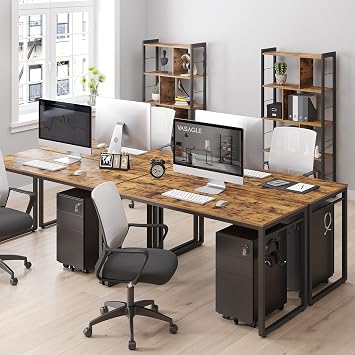 VASAGLE Study, Computer, Office Desk, 8 Hooks, 140 x 60 x 75 cm, Study Room, Home Office, Office, Metal, Industrial Design, Vintage Brown/Black LWD59X