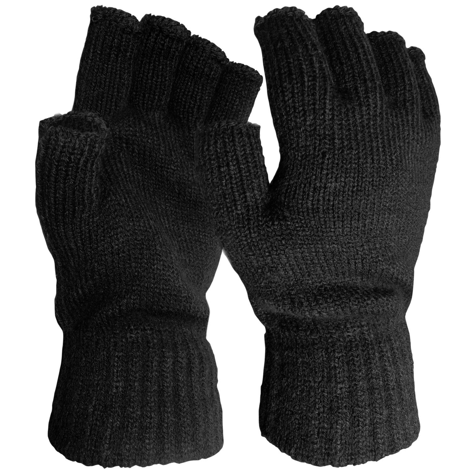 TOSKATOK® Mens Winter Practical Stretch Warm Thermal Knitted Fingerless Half Finger Gloves Black