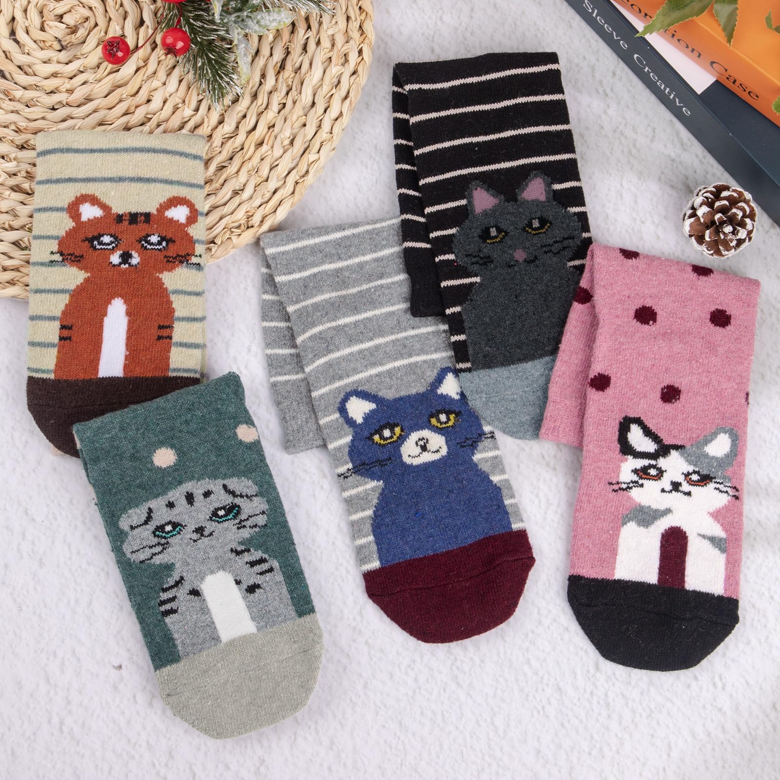 YSense Snug 5 Paia di Calze Calde Invernali da Donna - Calze di Lana Comode per Escursionismo, Multicolore