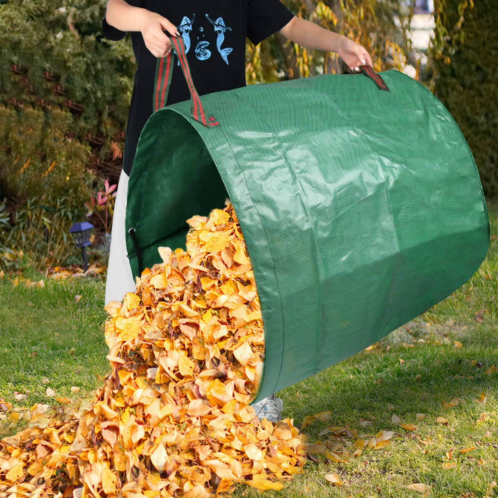 UISEBRT 2 sacchi per rifiuti da giardino con manici, 272 l, sacchi per foglie da giardino, doppio fondo, pieghevoli, resistenti, impermeabili e autoportanti, per rifiuti da giardino, fogliame, verde