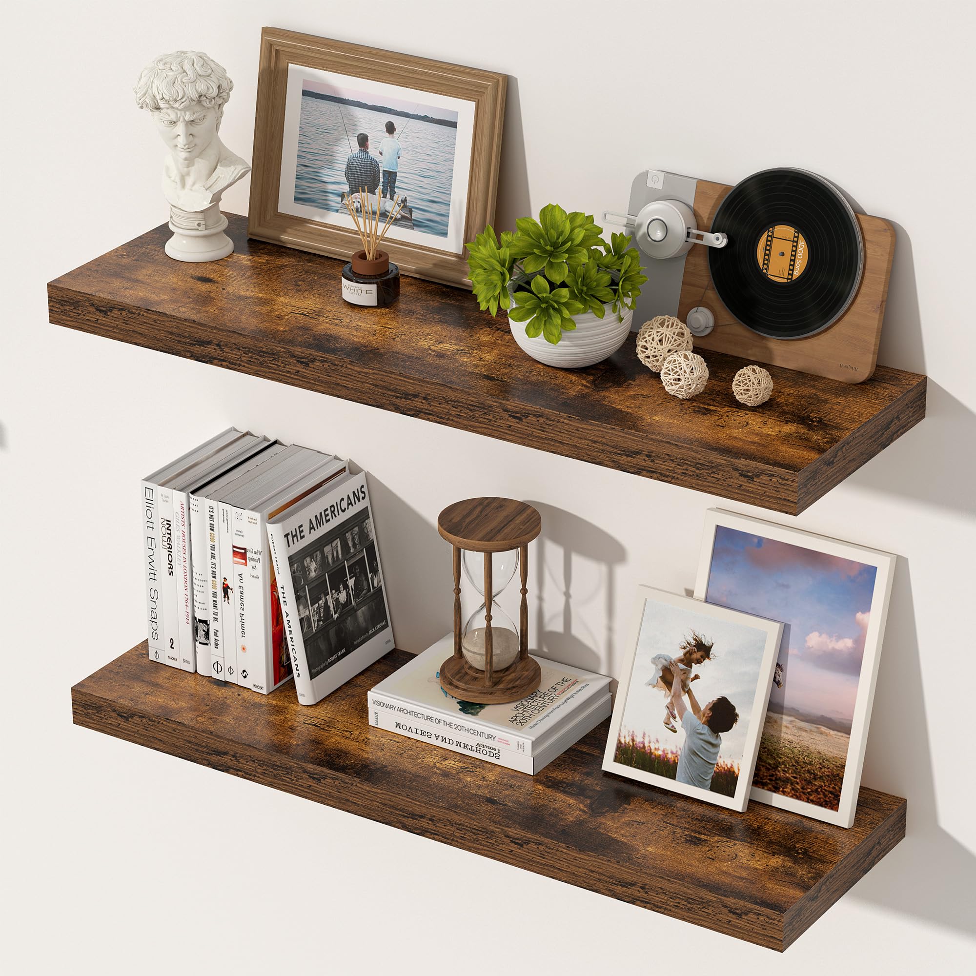Feihorrm 29.5cm Deep Floating Shelves for Wall, 60cm Long Brown Wall Shelf