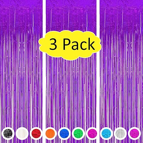 Paquete de 3 cortinas de fondo de flecos de papel de aluminio de 3.3 x 6.6 pies, decoración de fiesta para cumpleaños, despedida de soltera,