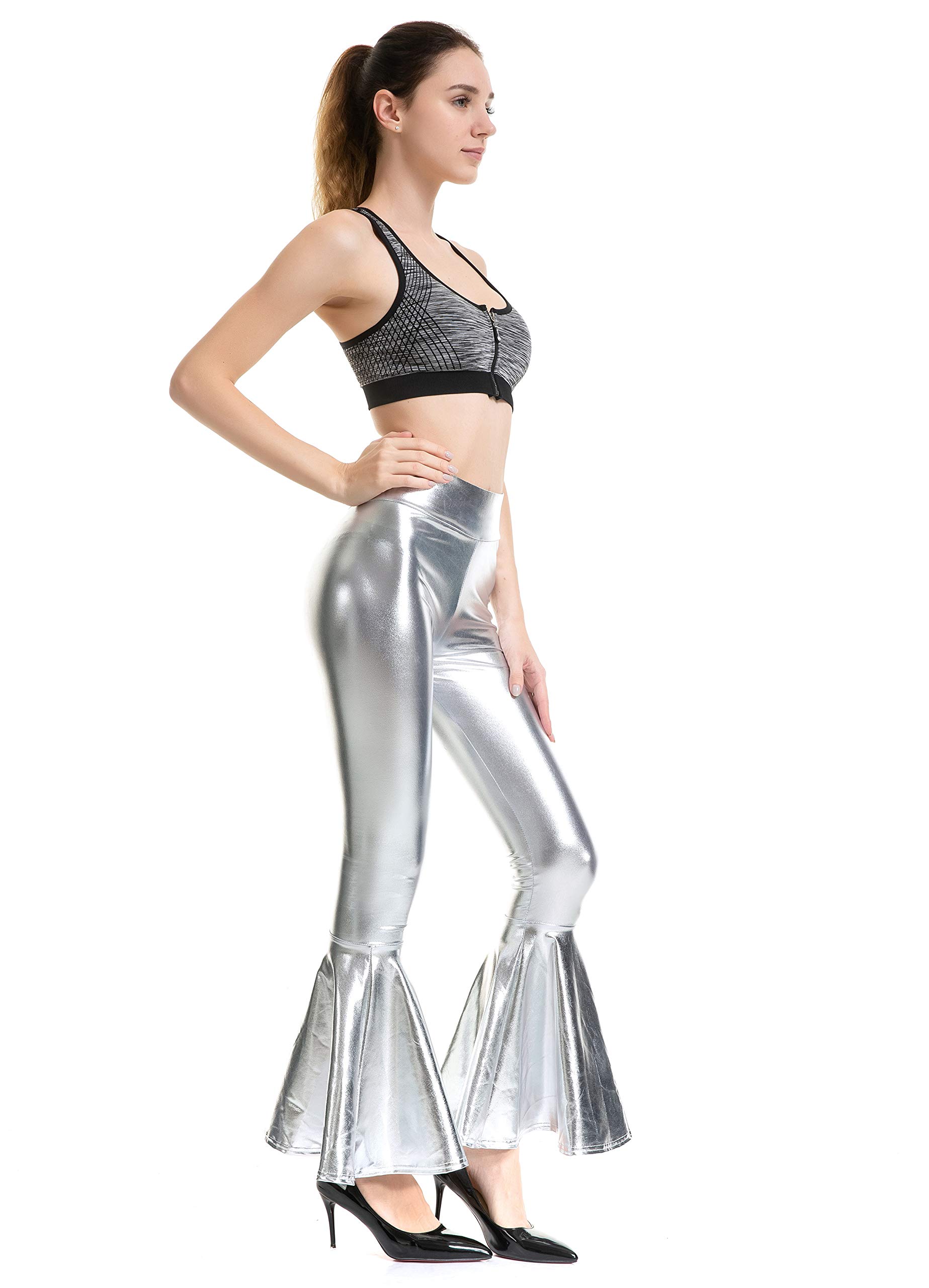 INDJXND Women Flare Shiny Leggings 