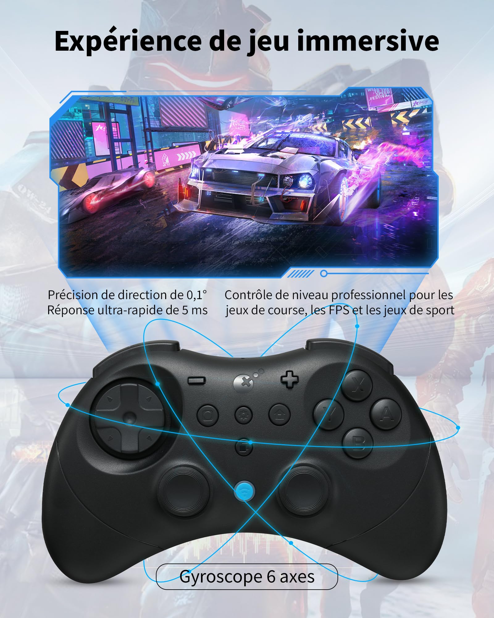 GuliKit Elves 2 Pro Manette Sans Fil pour Switch 1/2, PC, Android, iOS, Joysticks à Effet Hall, Rotary Rumble, Gyroscope 6 axes, Autonomie de 20 Heures, D-Pad (Rétro)