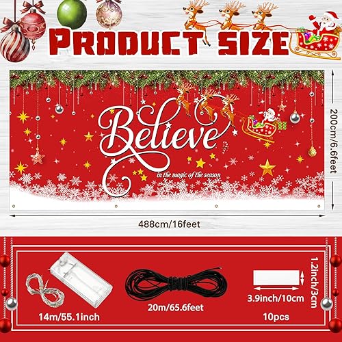 Miniatura 9 de Cartel de Navidad para puerta de garaje al aire libre, 7 x 16 pies, decoración de fondo grande de Navidad con tira de luces LED, cubierta de vinilo