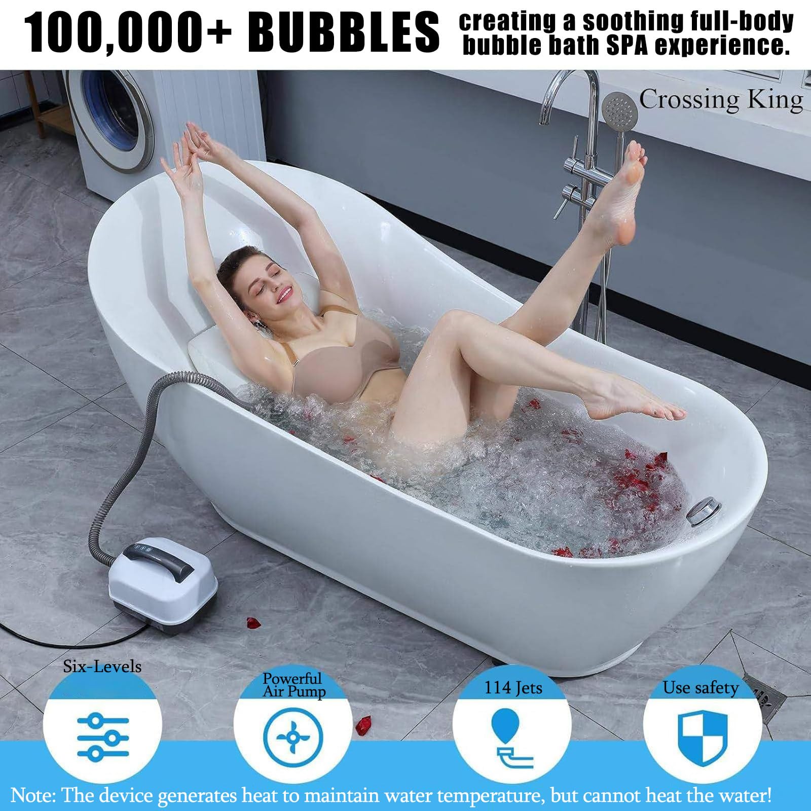 Tapis de bain gonflable avec fonction massage, design antidérapant et télécommande pour se détendre dans les baignoires