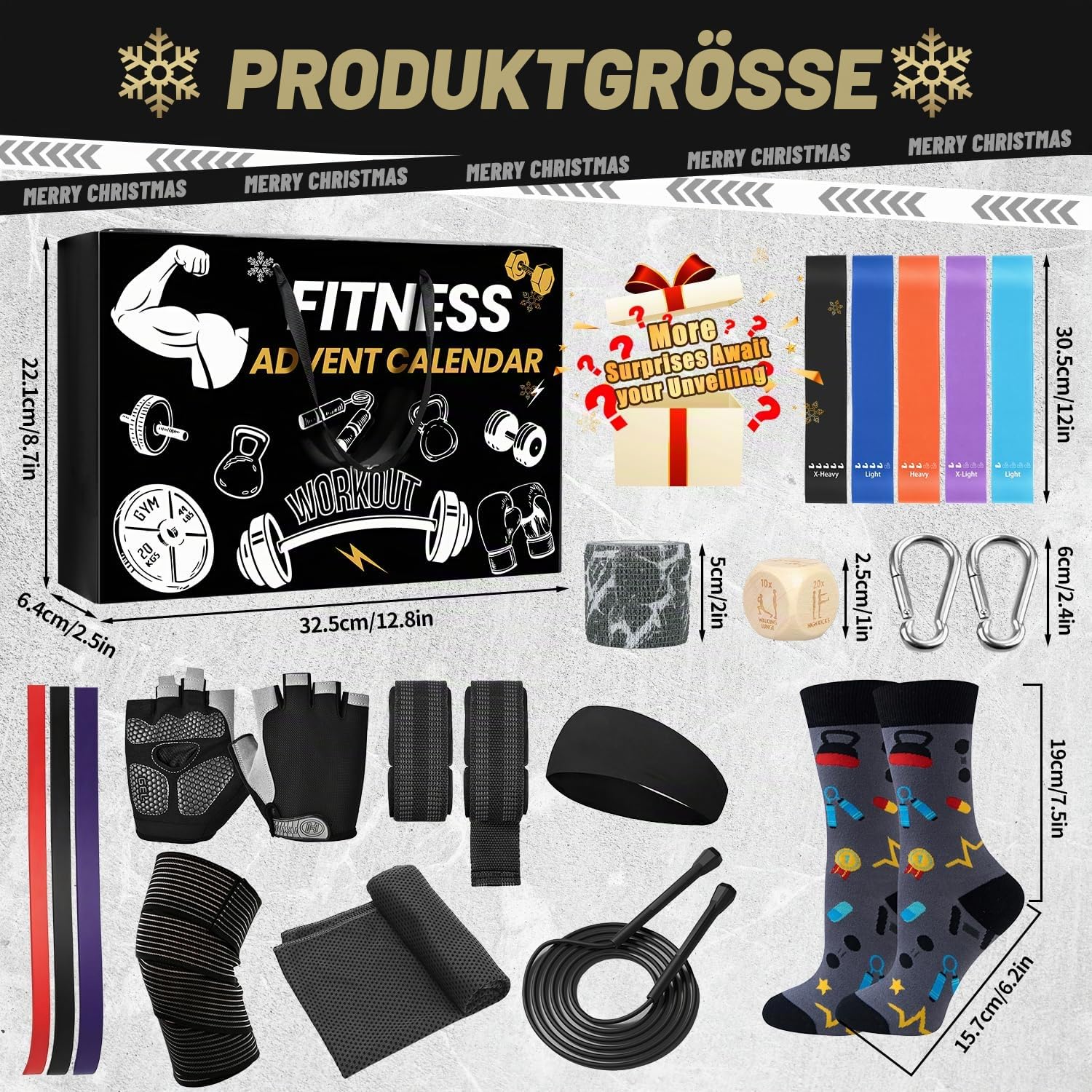 MOVINPE Fitness Gear Adventskalender 2025 Cihristmas, 24 Tage Sportzubehör