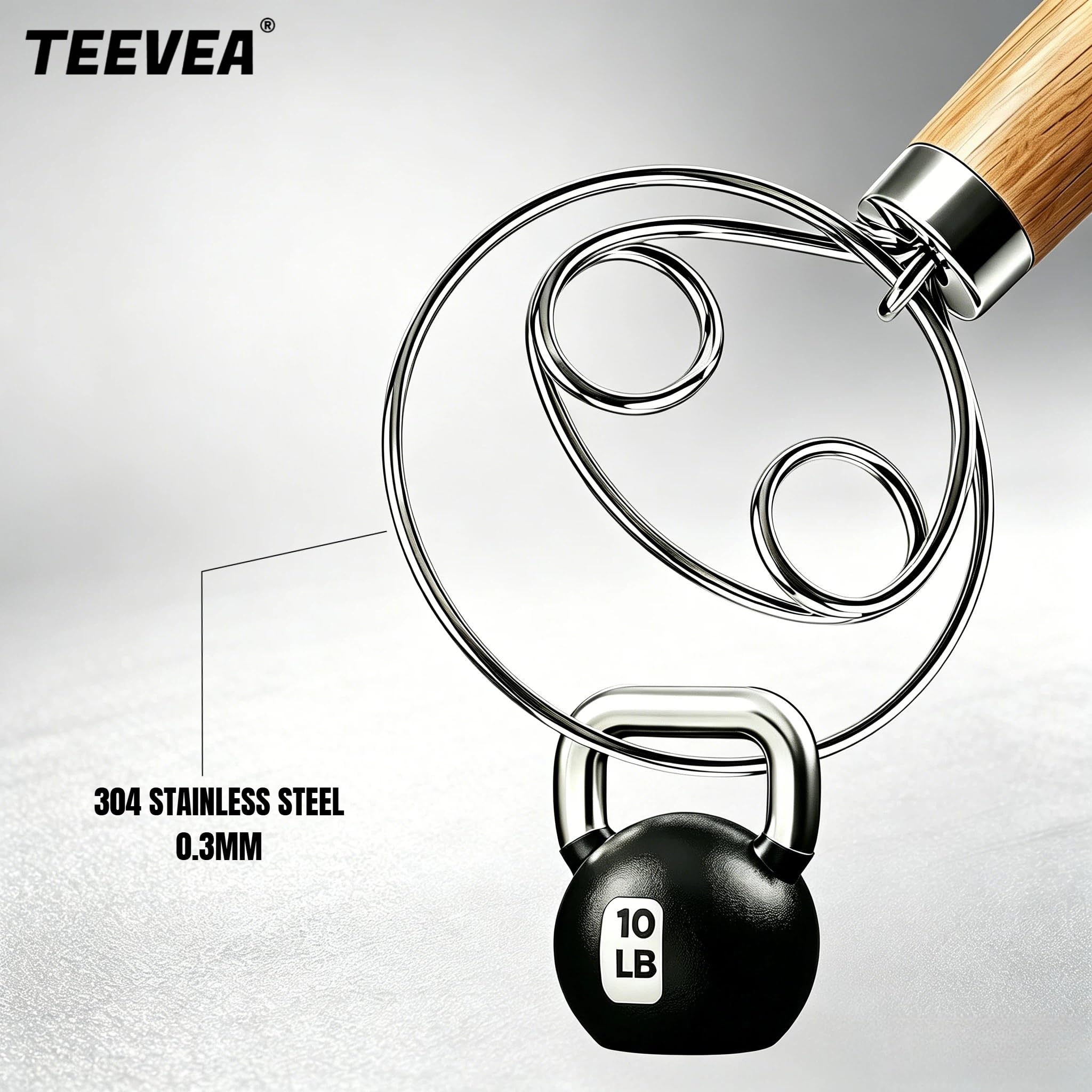TEEVEA Danish Dough Whisk Stainless Steel Wooden Handle for Sourdough Bread Product Image 5