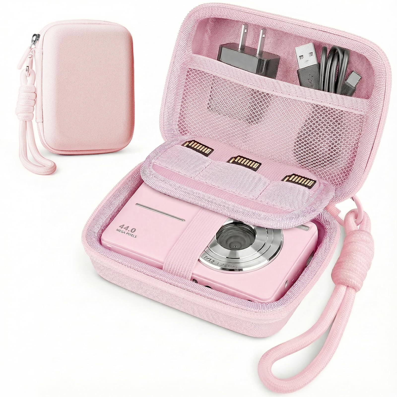 Digital Camera Case Compatible with CAMKORY Digital Point and Shoot/for KODAK PIXPRO FZ45/55 16MP Vlogging/for VAHOIALD FHD 1080P/for IWEUKJLO/for Nsoela, Holder for SD Card More (Pink)