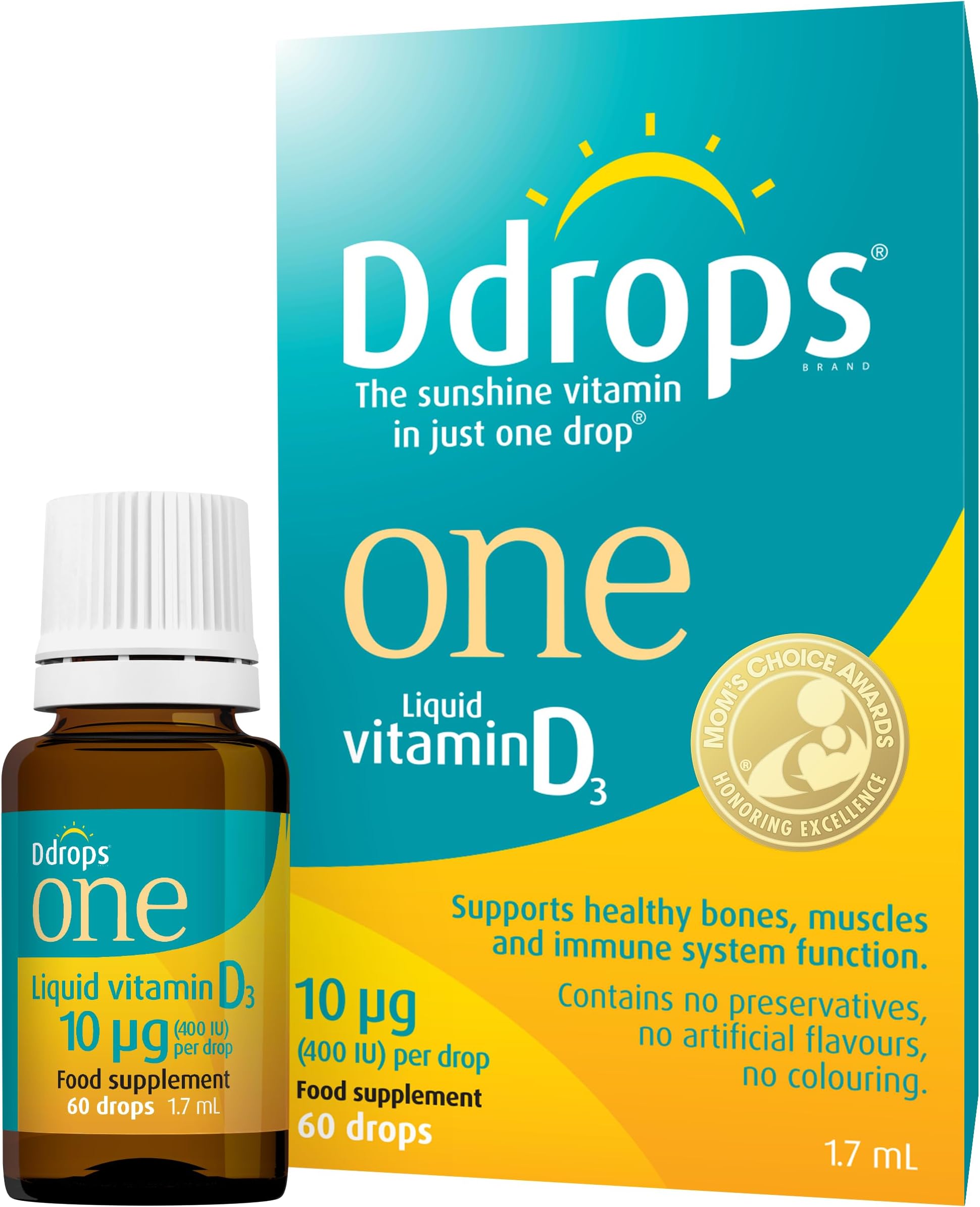 10 ยตg 60 Drops - Daily Vitamin D3 Supplement for Kids & Adults. Support Bone Health & Immune System - No Large Capsules, No Preservatives, Non-GMO, Allergen-Friendly